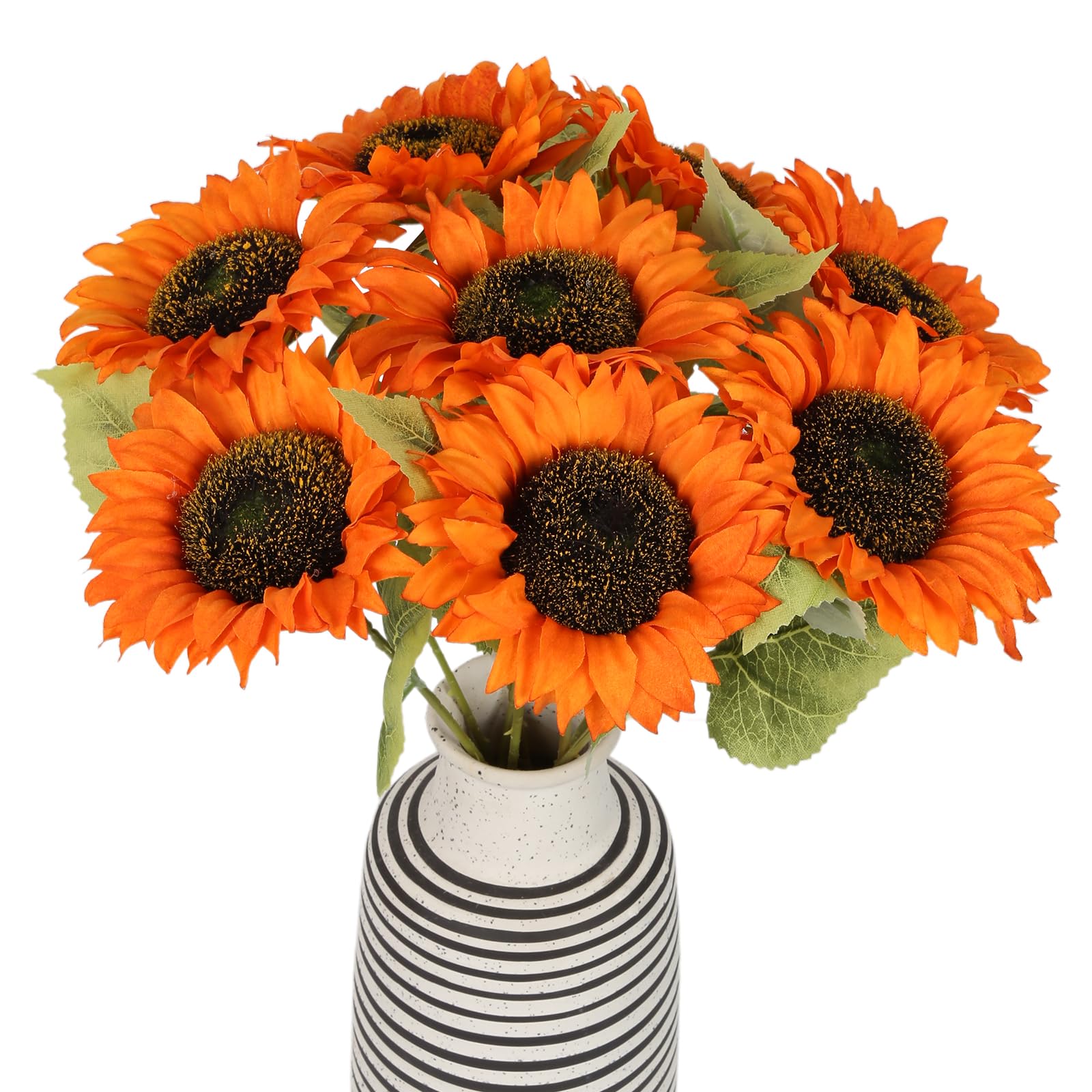 IPOPU Artificial Sunflowers 20" Sunflowers Artificial Flowers 8PCS Long Stem Sunflowers with Leaves Large Silk Fake Sunflowers Decoration for Outdoor