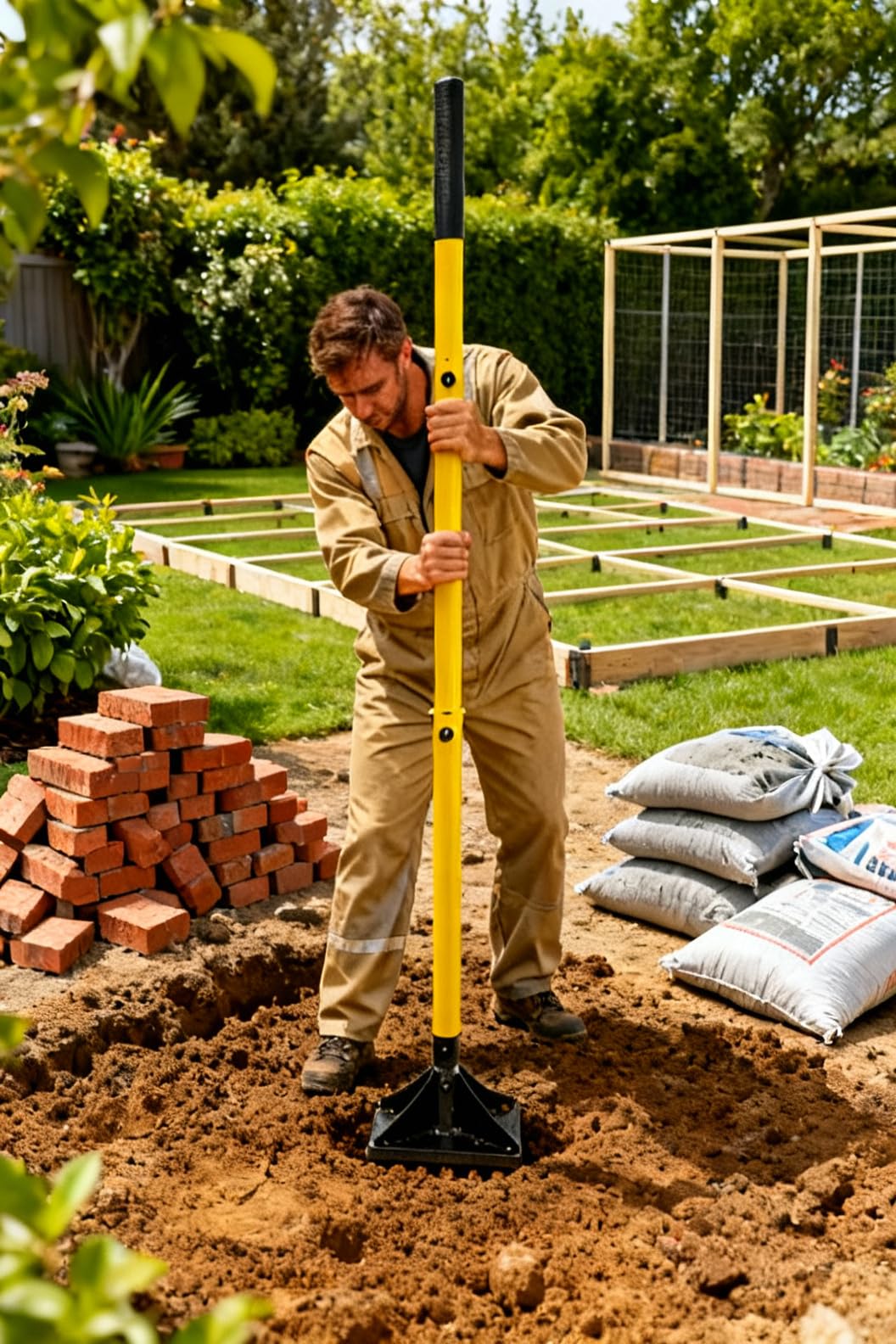 20 cm x 20 cm, compactador manual de acero resistente de 4,1 kg con mango de 1,22 m, compactador de suelo de placa para nivelar suelo, grava, asfalto, entrada para nivelar suelo, grava, asfalto