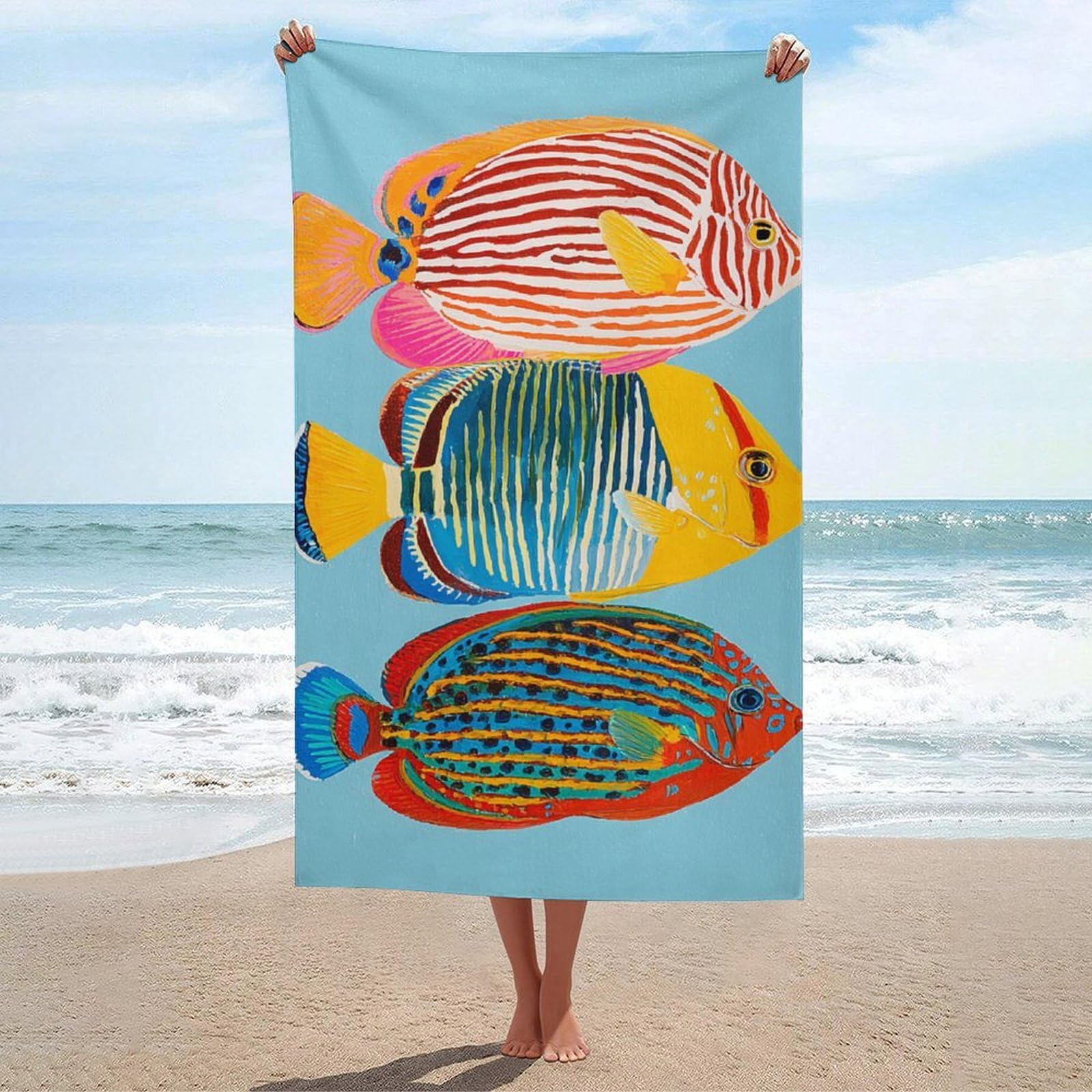 asbwuo Chaetodon Lineolatus Fishes Beach Towel