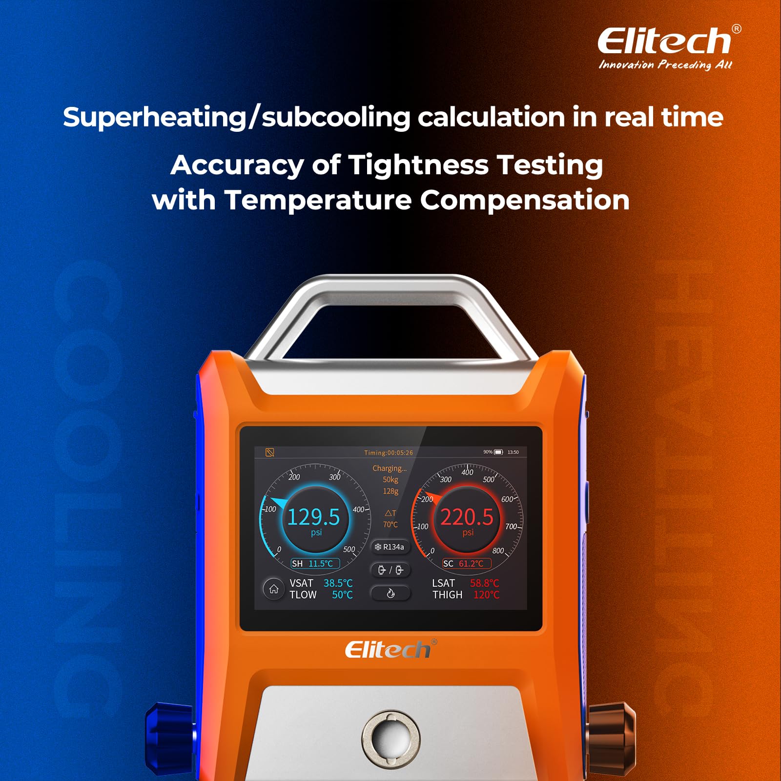 Elitech Ensemble de Manomètres Numériques Intelligents Elitech EMG-20V, Écran Tactile de 5 Pouces, Connexion Bluetooth, Adapté pour la CVC et le Contrôle via l'Application