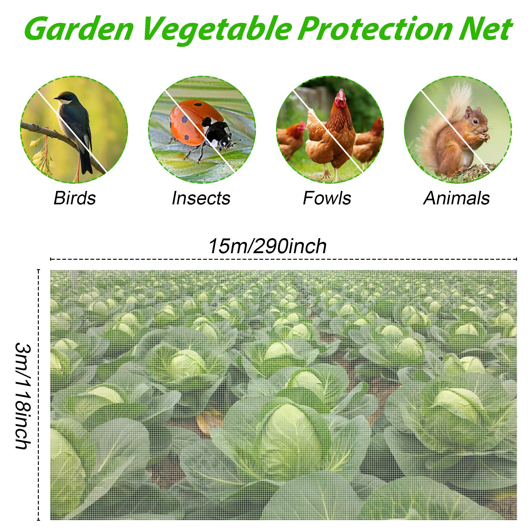 Fine Mesh Garden Netting for Veg Patch 3x15M Insect Netting for Vegetables & Garden Netting for Plants with 12 Sticky Traps + 10 Greenhouse Accessories Blocks Pests - Image 2