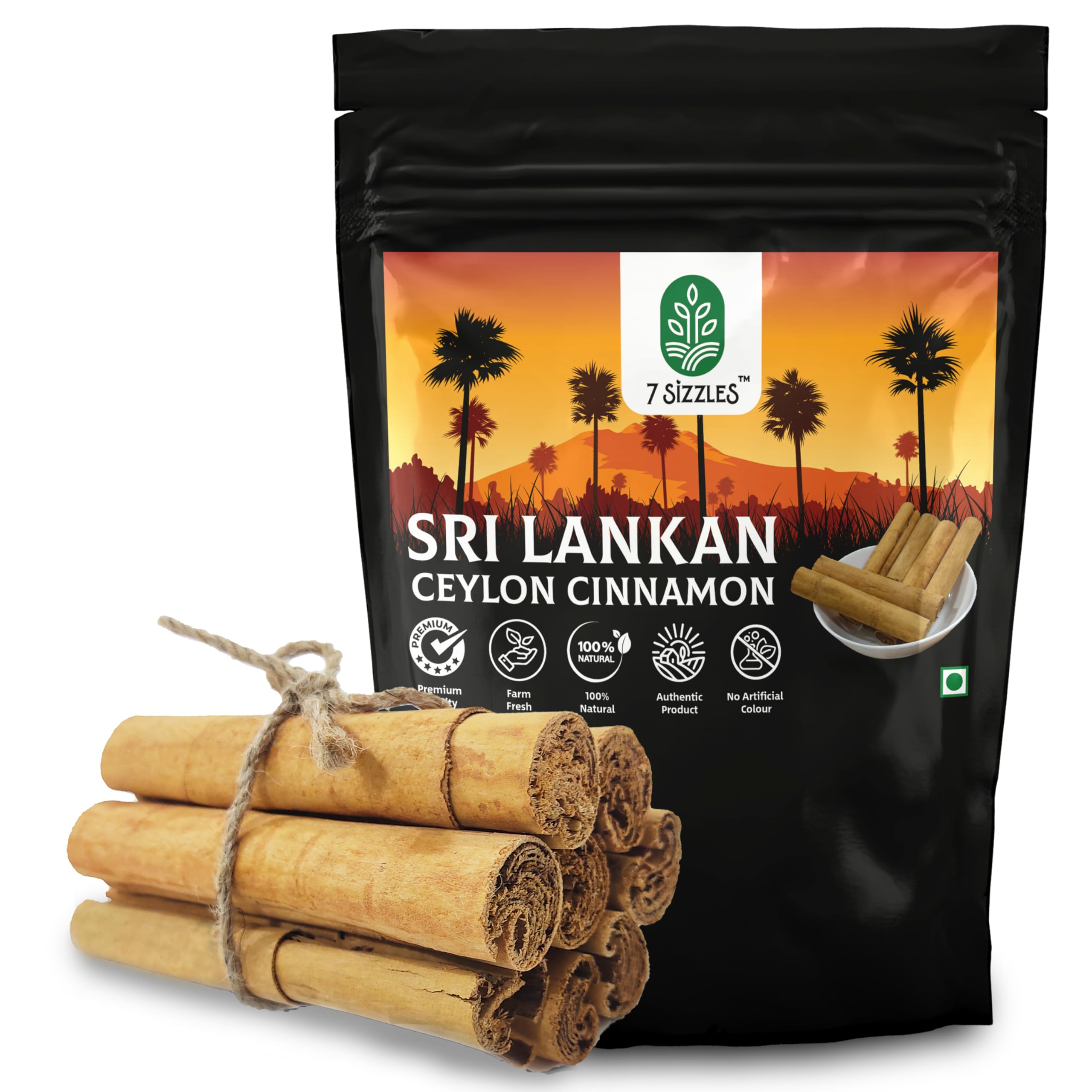 7 Sizzles SriLankan Ceylon Cinnamon Stick/Dalchini Sticks/Fresh True Cinnamon Quills (Cinnamomum verum) (2x250 Gm) (500 Gm)