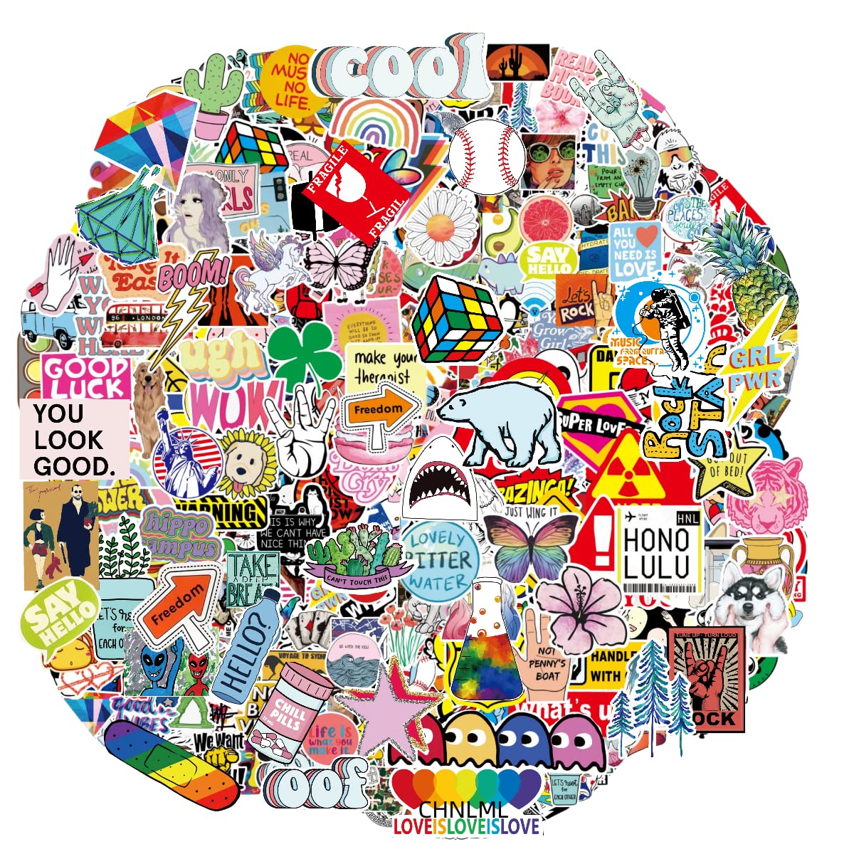 CHNLML 100 PCS Random Stickers Pack, Colorful Waterproof, Cute Aesthetic Stickers for Teens Girls Kids. Laptop, Water Bottle, Phone, Skateboard