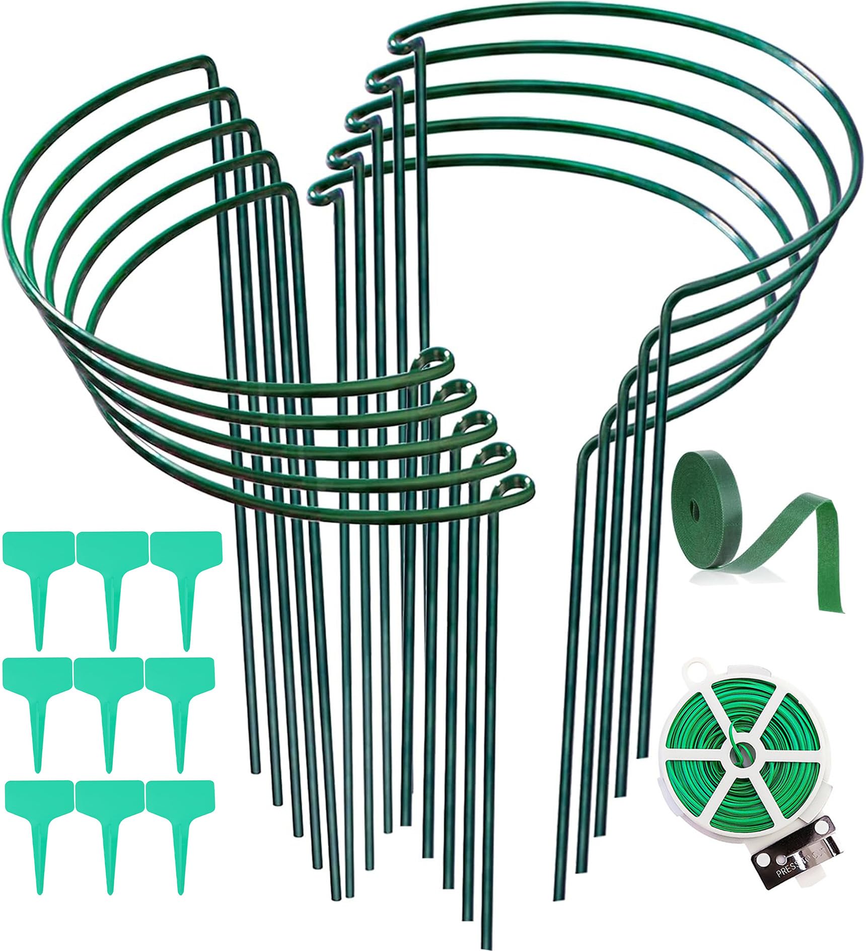 Estacas Soportes para Plantas, Paquete de 10 Estacas de Soporte para Plantas Reutilizable Metal Semicirculares Soportes para Peonías, para Plantas en Maceta, Tomates, Hortalizas y Flores 20x35CM