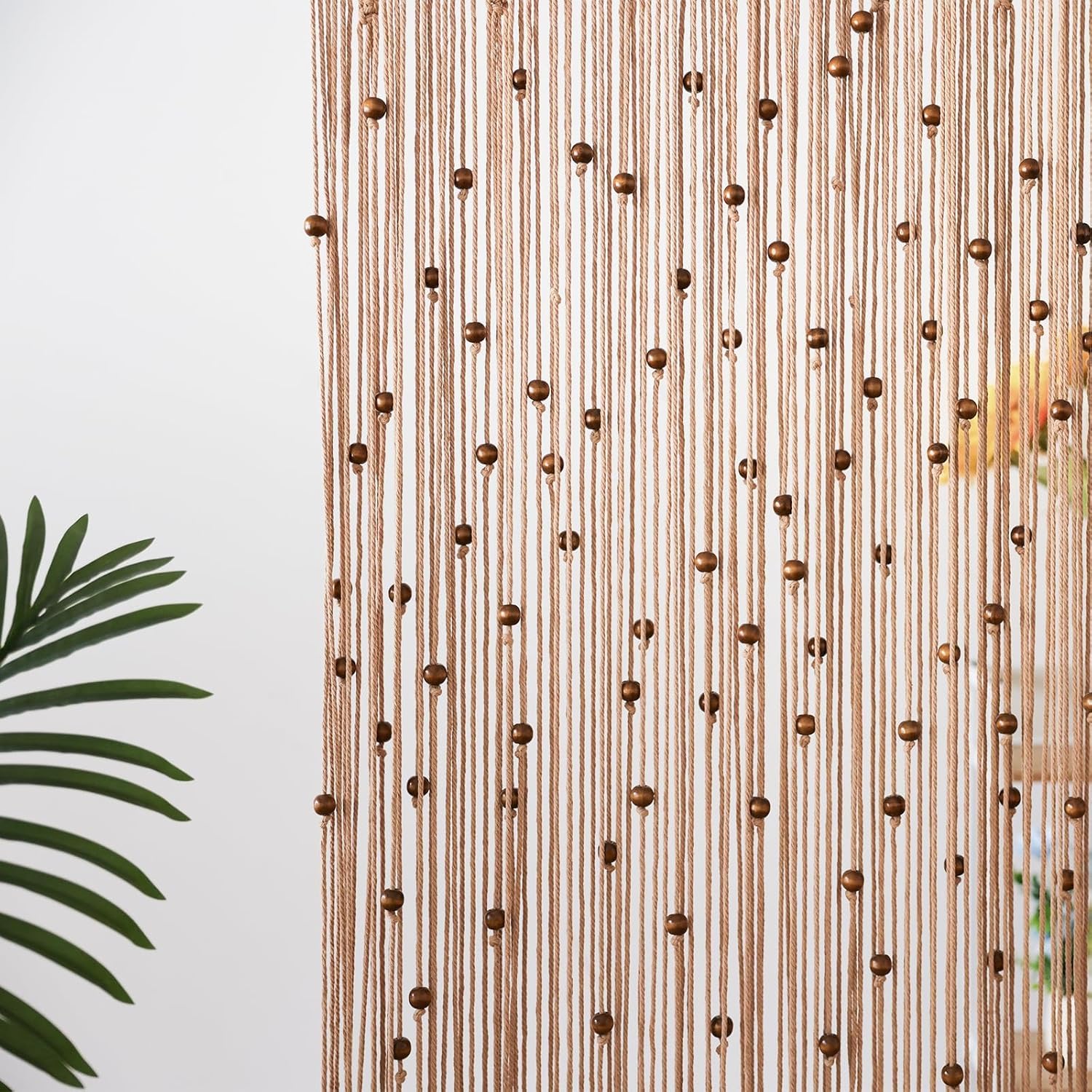 Rideau de perles bohème en macramé fait à la main avec perles en bois pour fenêtre, porte, armoire ouverte, chambre à coucher, salon, décoration d'intimité, 200,7 x 91,4 cm (L x l), marron