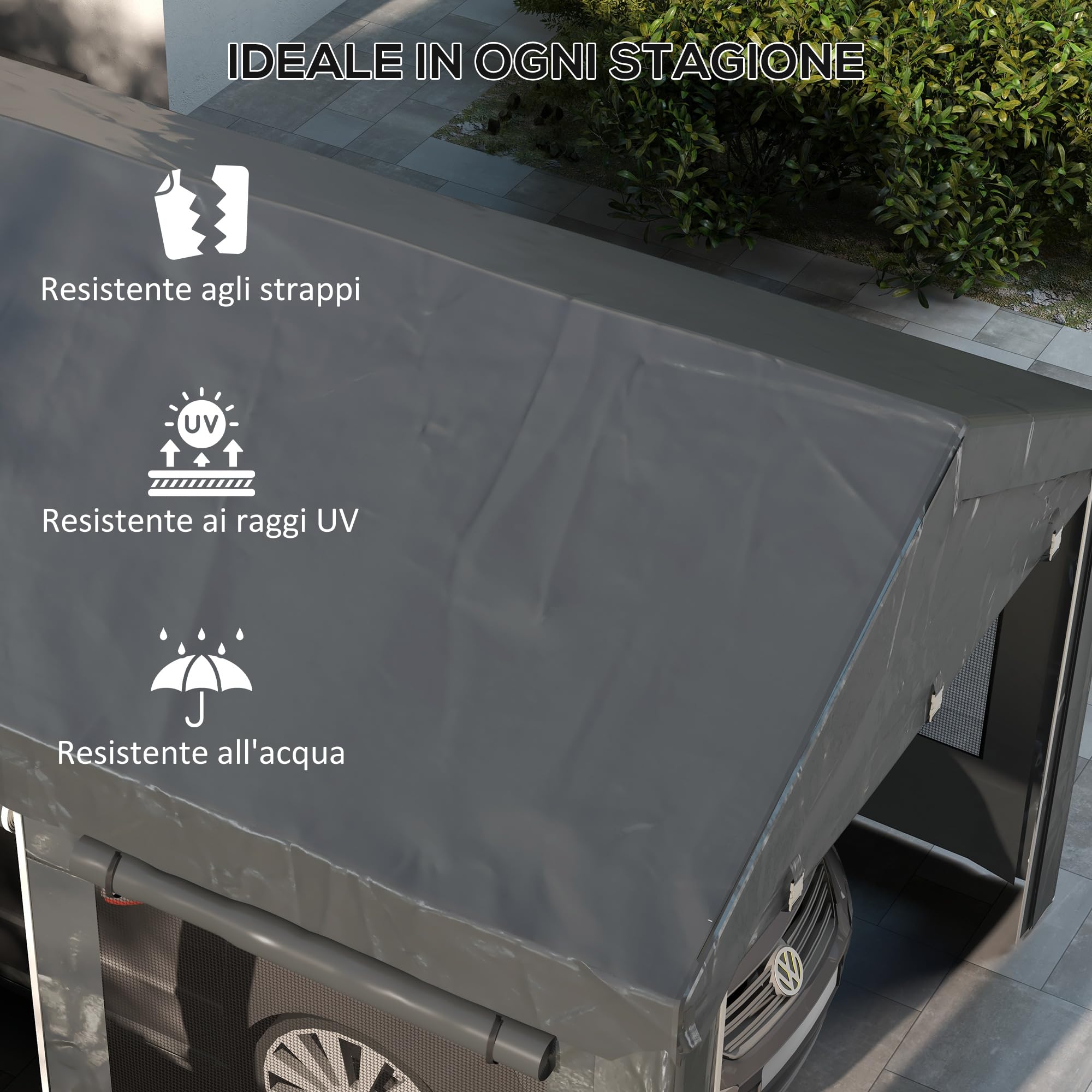 Outsunny Gazebo da Giardino 6x3m Grigio Scuro con Altezza Regolabile Carport Auto 4 Porte 4 Finestre