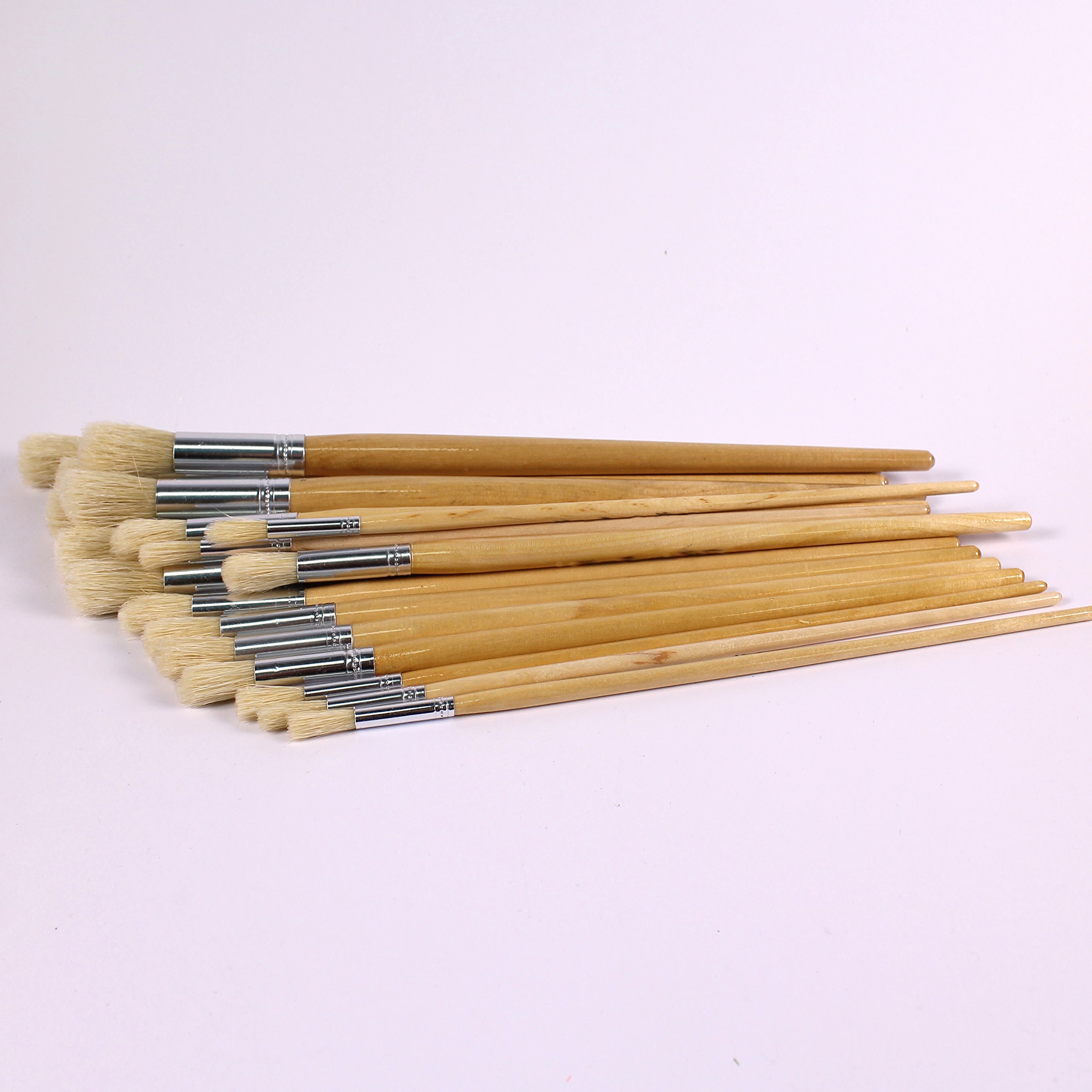 Long Handled Paint Brush Easy Hold Hog Bristle Round Tip Pack of 30 Mixed Applicator Brushes by BCreative ®