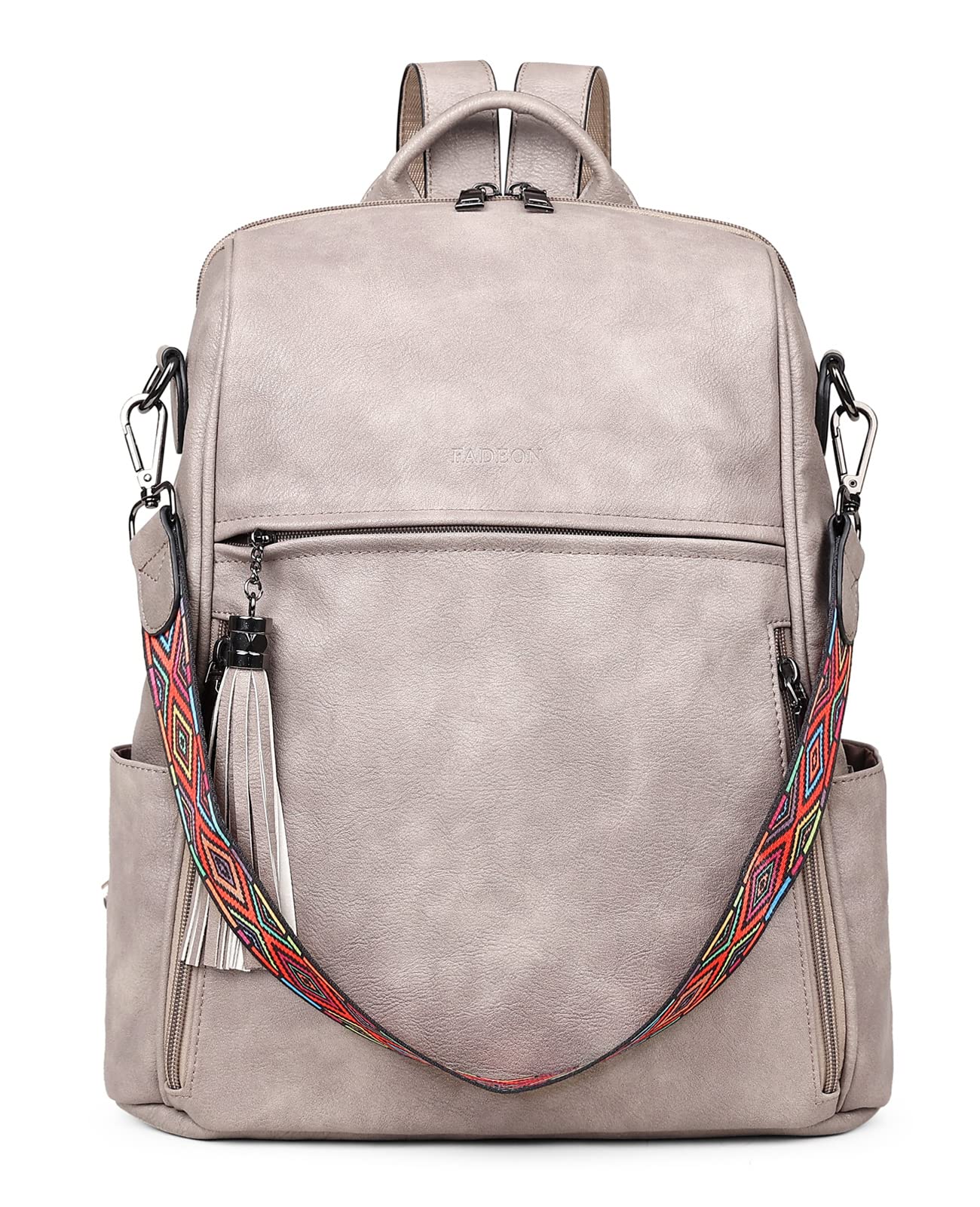 Photo 1 of FADEON Leather Backpack Purse for Women Designer Travel Backpack Purses PU Fashion Ladies Shoulder Bag with Tassel Grey Dark Gray Retro Style Medium (14-in Height)