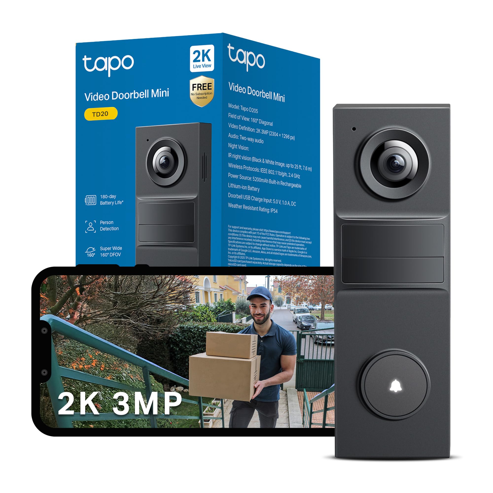 Tapo Td20 Smart Video Doorbell Camera With 3Mp Hd & Night Vision 1210002609593