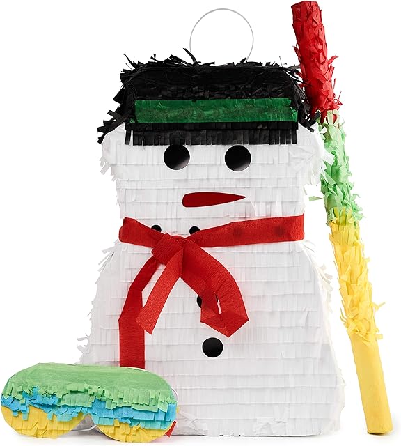 THE TWIDDLERS - Christmas Snowman Piñata with Pinata Stick & Blindfold, Xmas Fun Party Toy Games