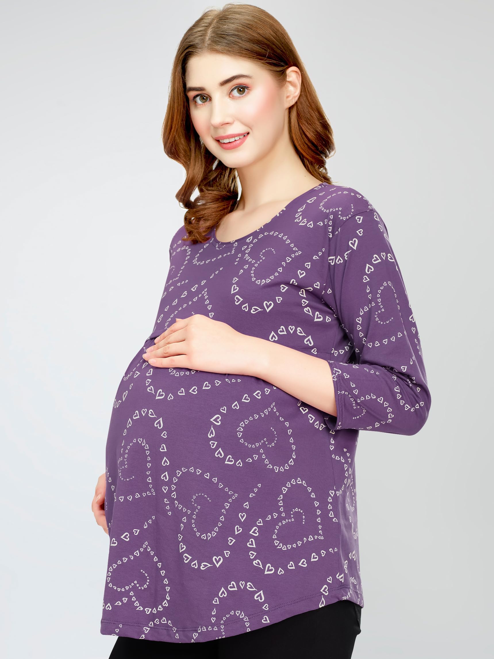ZEYO Women's Cotton Violet Maternity Top Heart Printed Feeding T-Shirt 5815 - Image 4 thumbnail