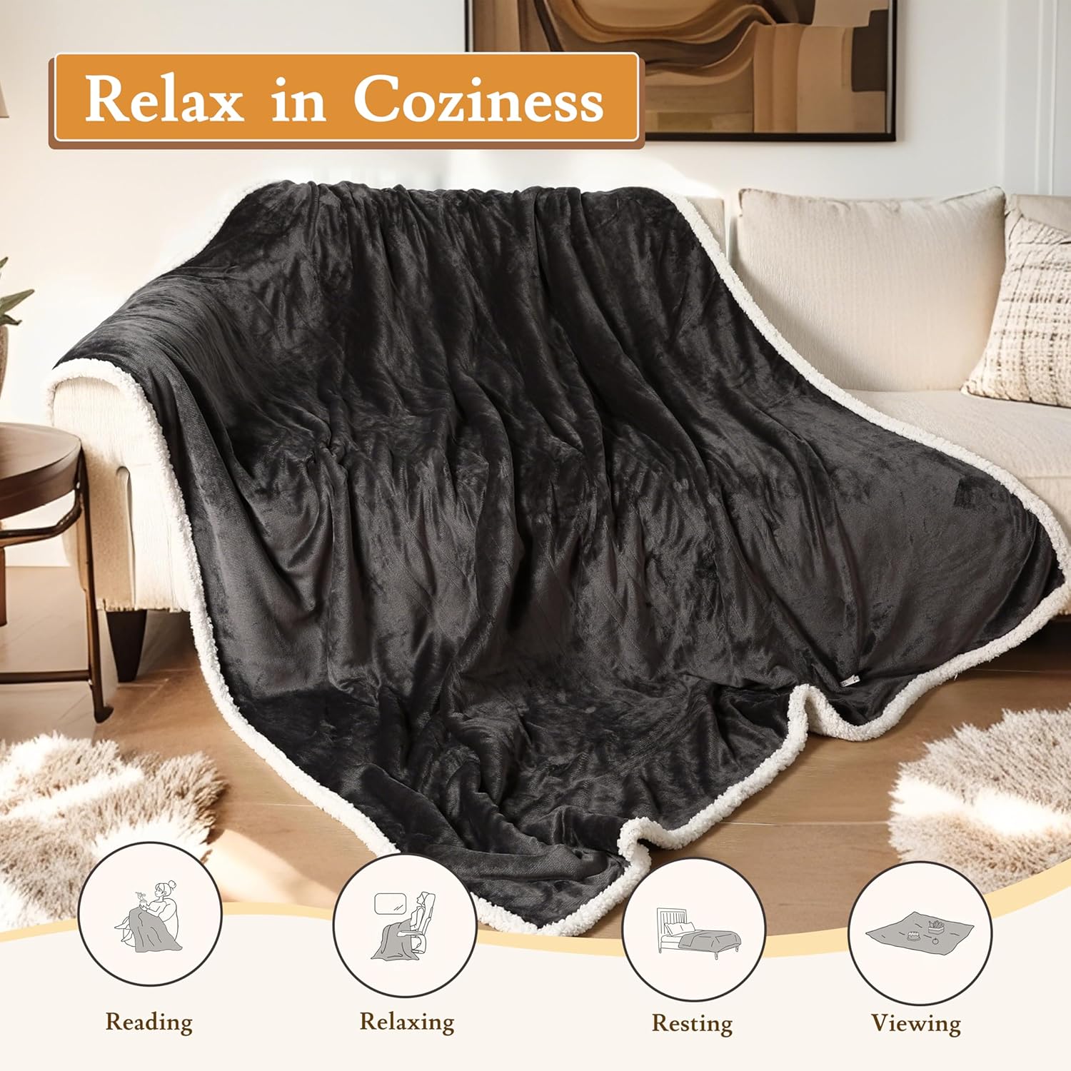 Electric Heated Blanket 72"x84" Full Size Flannel & Sherpa - 4 Heat Settings & 10H Auto Shut Off for Safe Overnight Use, Fast Heating, Machine Washable for Bed, Couch, Office - Dark Gray - Image 6