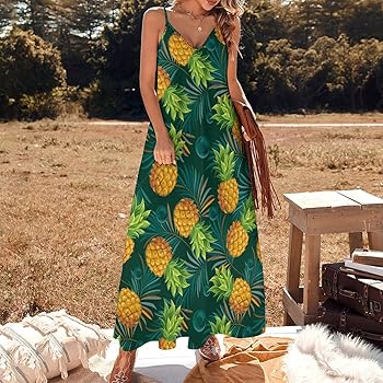 ●PINK PINEAPPLE● COOL CHECK DRESS_sky blue OTVEE Tropical Fruit Blue Pineapple Women Summer Dresses