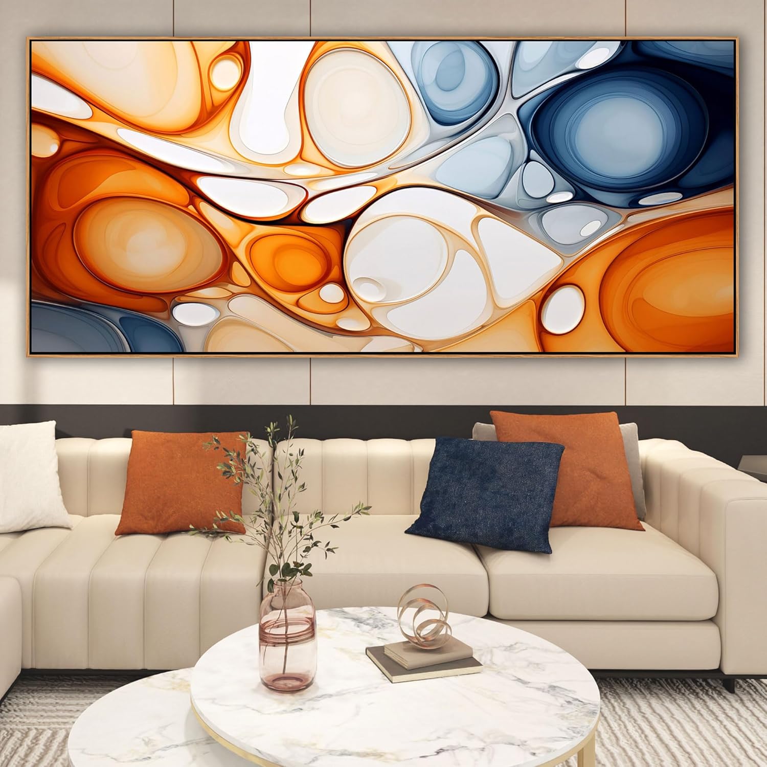 KLAKLA Orange Wall Art 86x39 Inches - Abstract Huge Canvas Picture Wall Decor Living Room Oversized Artwork for Walls Bedroom Office Decoration Modern Frame Wall Art Colorful + Orange Frame 86"L x 39"W