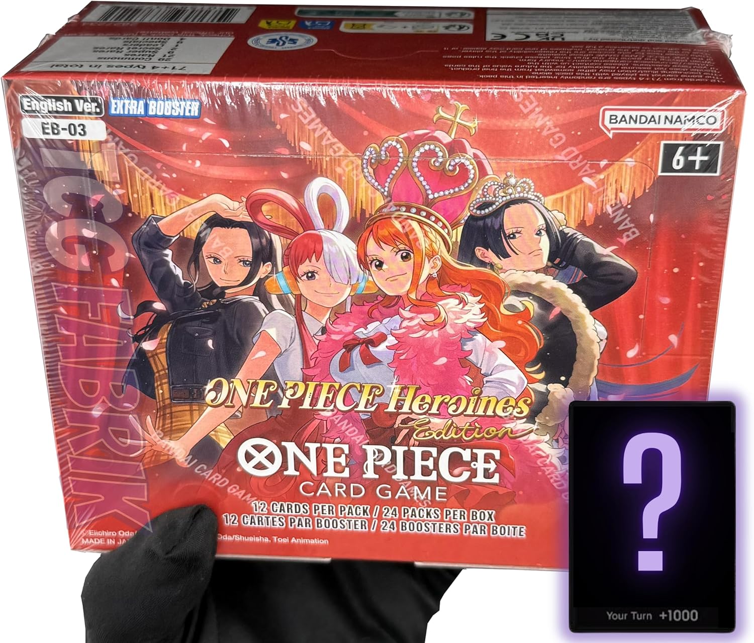 EB03 Heroines Edition Booster Box English EB-03 Extra Booster Box Display Factory Sealed for EB03 One Piece Cards English TCG (24 Packs) + Custom TCG Fabrik Don Card