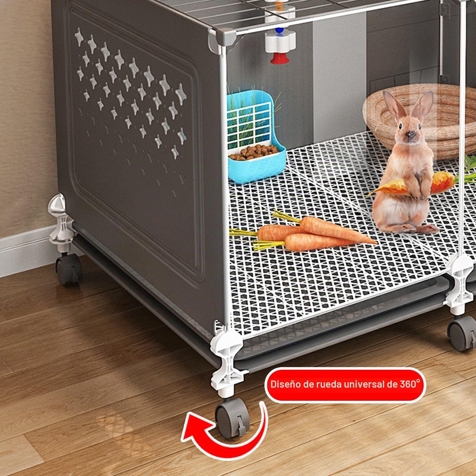 Jaula Cerrada para Conejos, Jaula para Conejos Interior con Bandeja Extraíble Extra Grande, Rueda Universal de 360 ​​​​° Panorámica Transparente para Conejo, Hurón, Chinchilla
