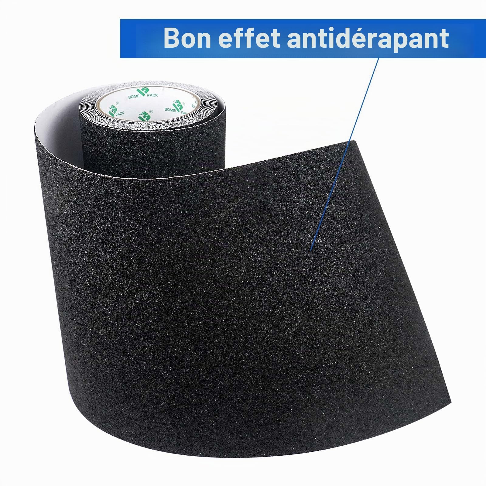 BOMEI PACK 250 mm x 5 m Noir Antidérapant Escalier Skateboard Griptape adhésif, Cordon de traction solide, Niveau de sécurité antidérapant pour l'intérieur et l'extérieur