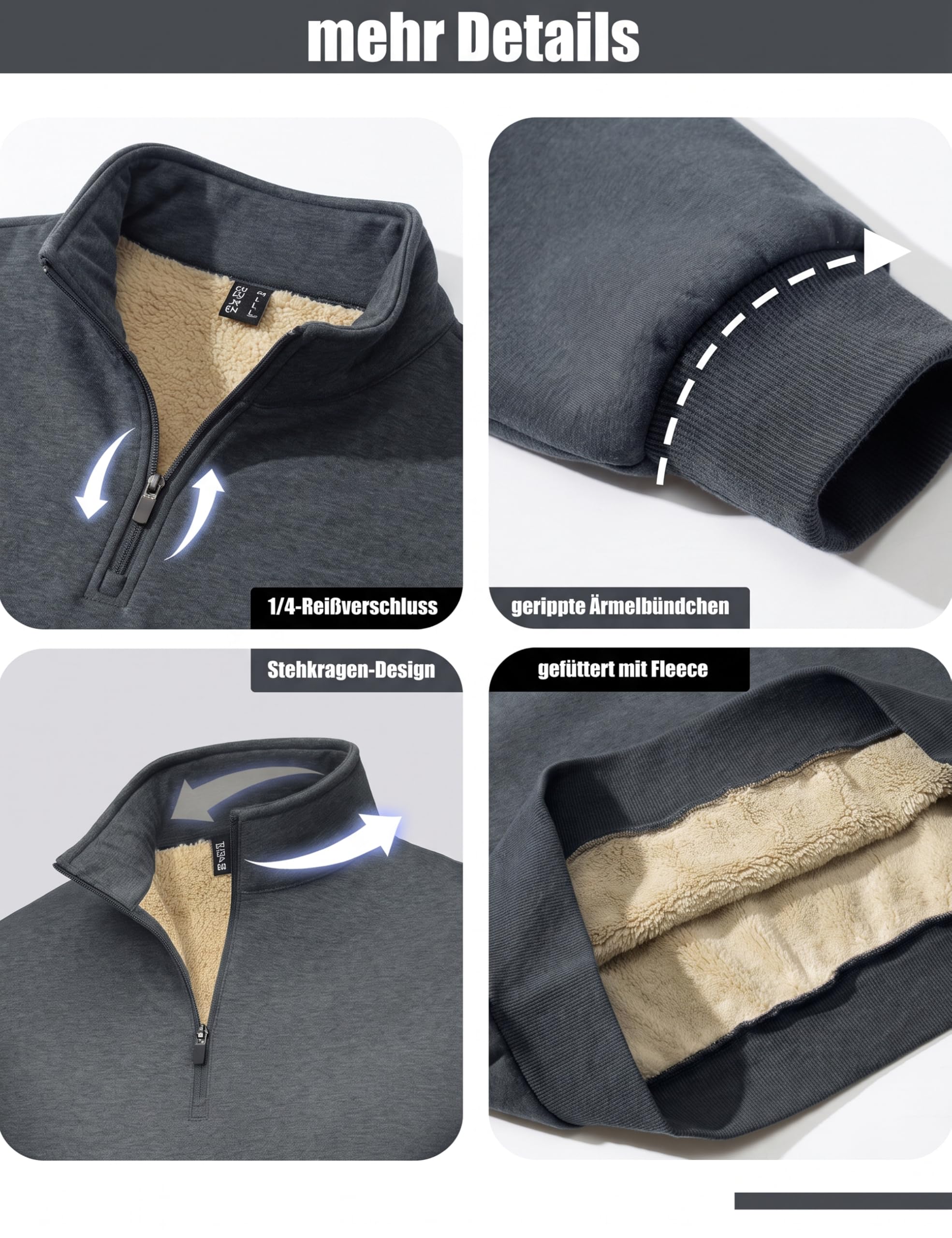 MAGCOMSEN Pullover Herren Heavyweight Sweatshirt Half Zip Fleecepullover | 1/4 Zip Fleece Pullover,Weich,Warm,Quarter Zip Herren,Arbeit,Outdoor,Freizeit,Ideal für Herbst und Winter