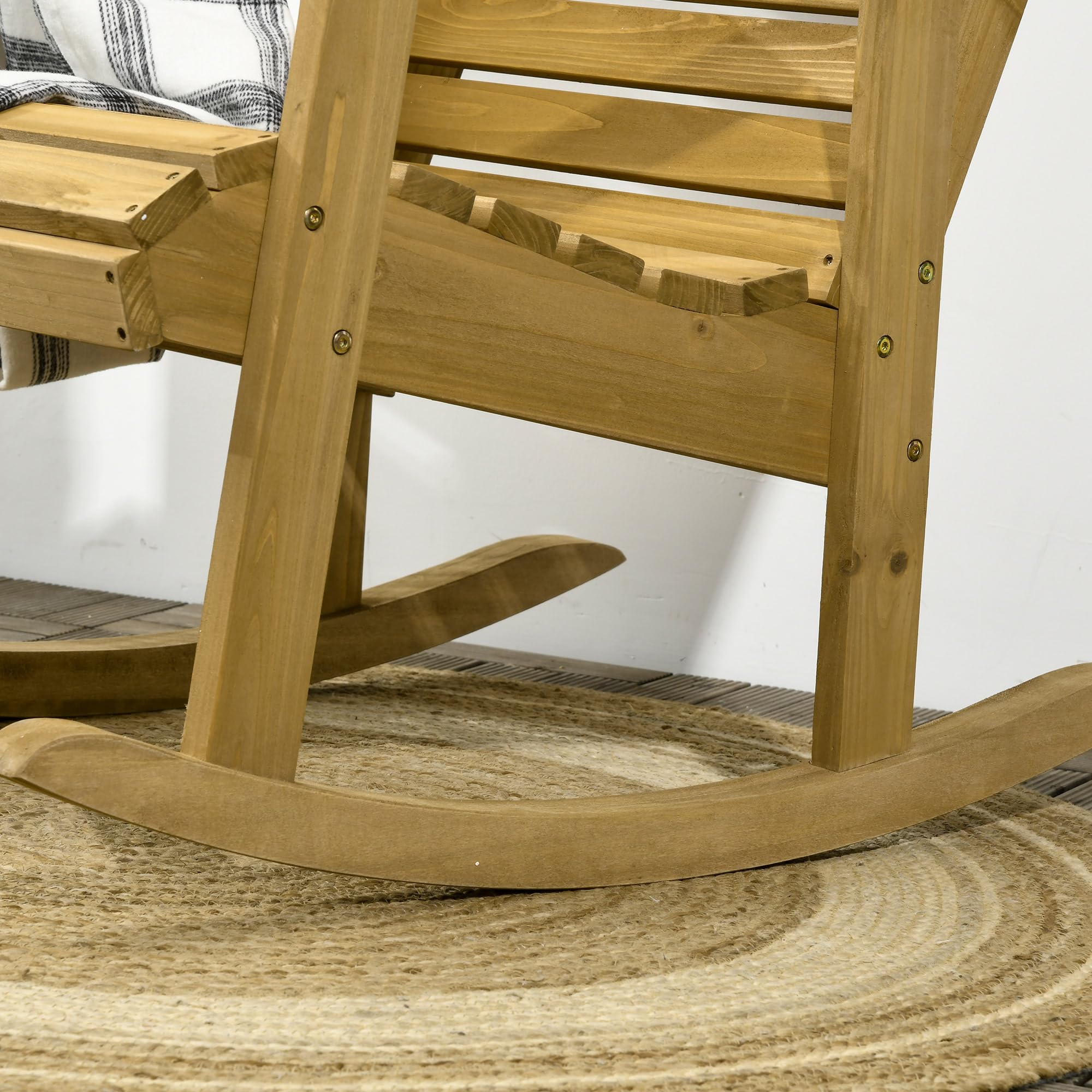 Outsunny Schaukelstuhl Schwingsessel mit Armlehne Relaxstuhl Gartenstuhl für Terrasse, Balkon, Belastbarkeit bis 130 kg, 64 x 86 x 85 cm, Tannenholz, Hellbraun