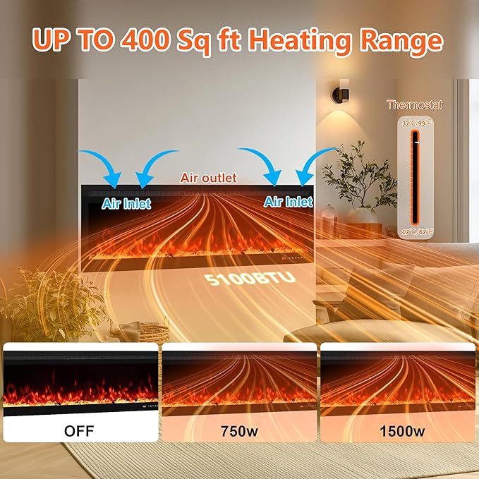 Chimenea Eléctrica Inteligente Oxhark Flame 50 Pulgadas con Calefactor miniatura 6