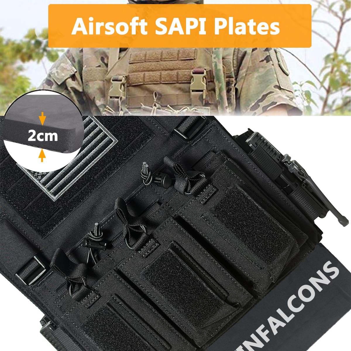 Airsoft Schutzplatten 2 Stück,Eva Schaum Dummy Sapi Platten Taktische Weste,Seite Dämpfung Platte für Paintball Airsoft militärische Spiele