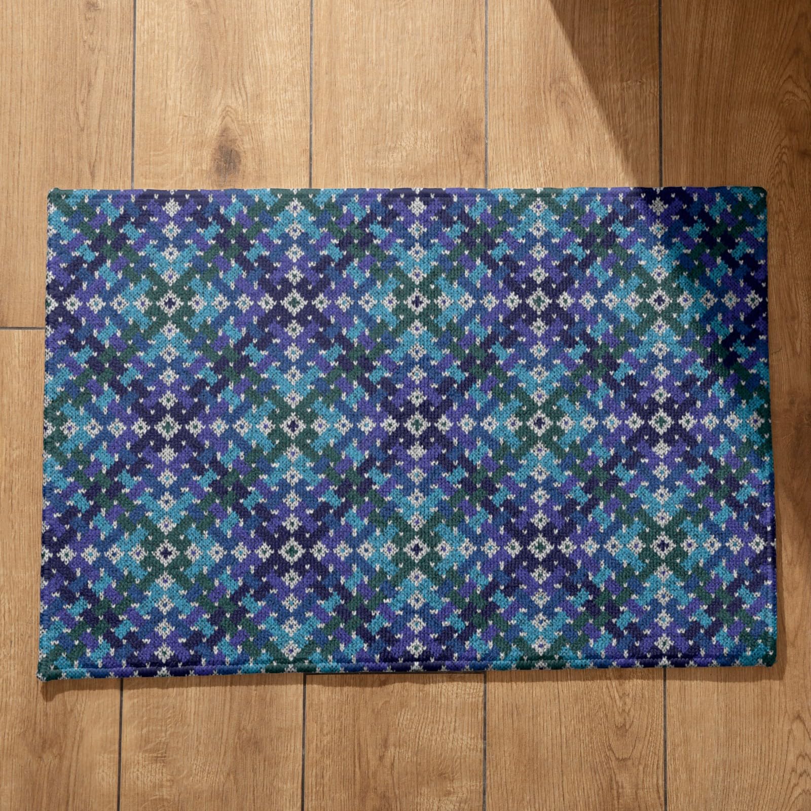 Tapis de porte d'entrée bienvenu motif à carreaux grand format