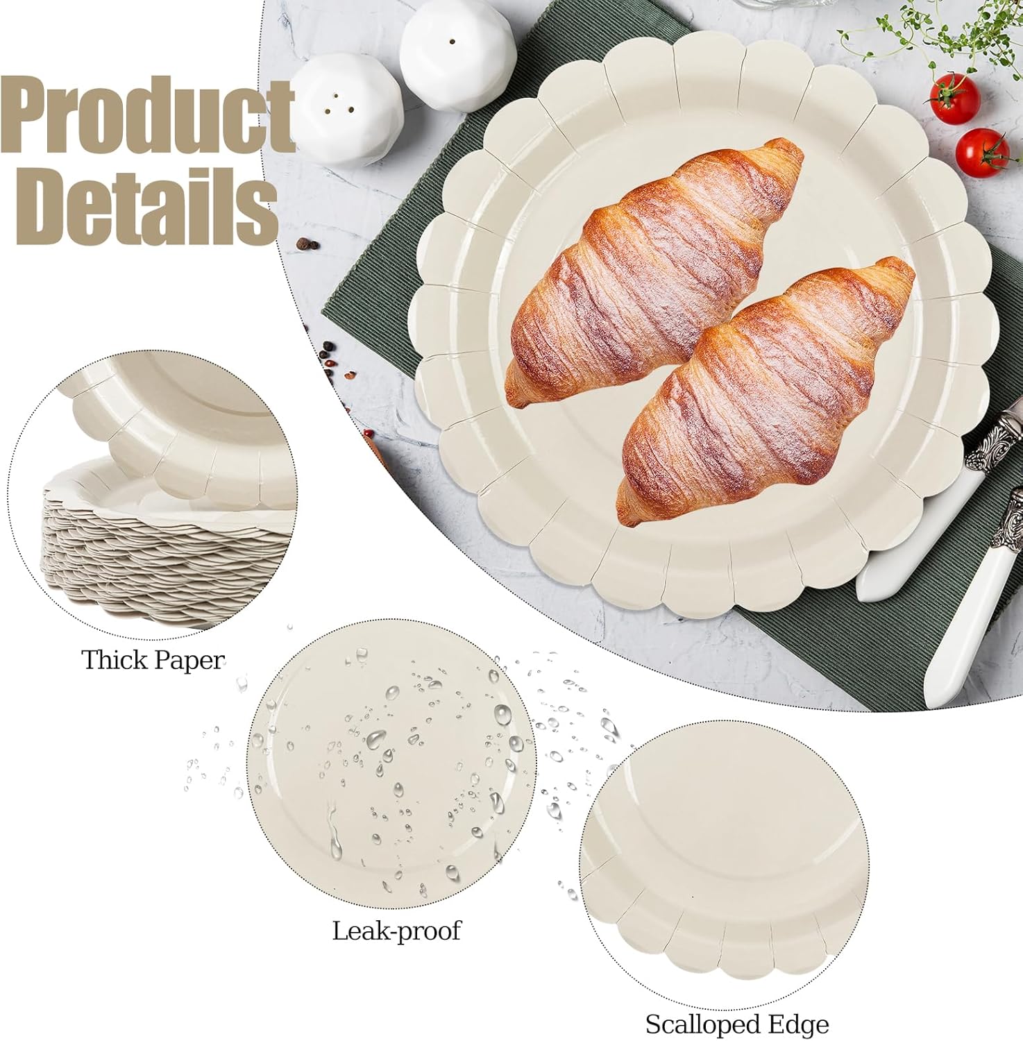 50 Pcs Ivory Paper Plates 7 Inch, Cream Scalloped Paper Plates Disposable Cake Dessert Dinner Plate for Birthday Baby Shower Wedding Party Decorative Supplies (Ivory White, 7 INCH) - Image 3