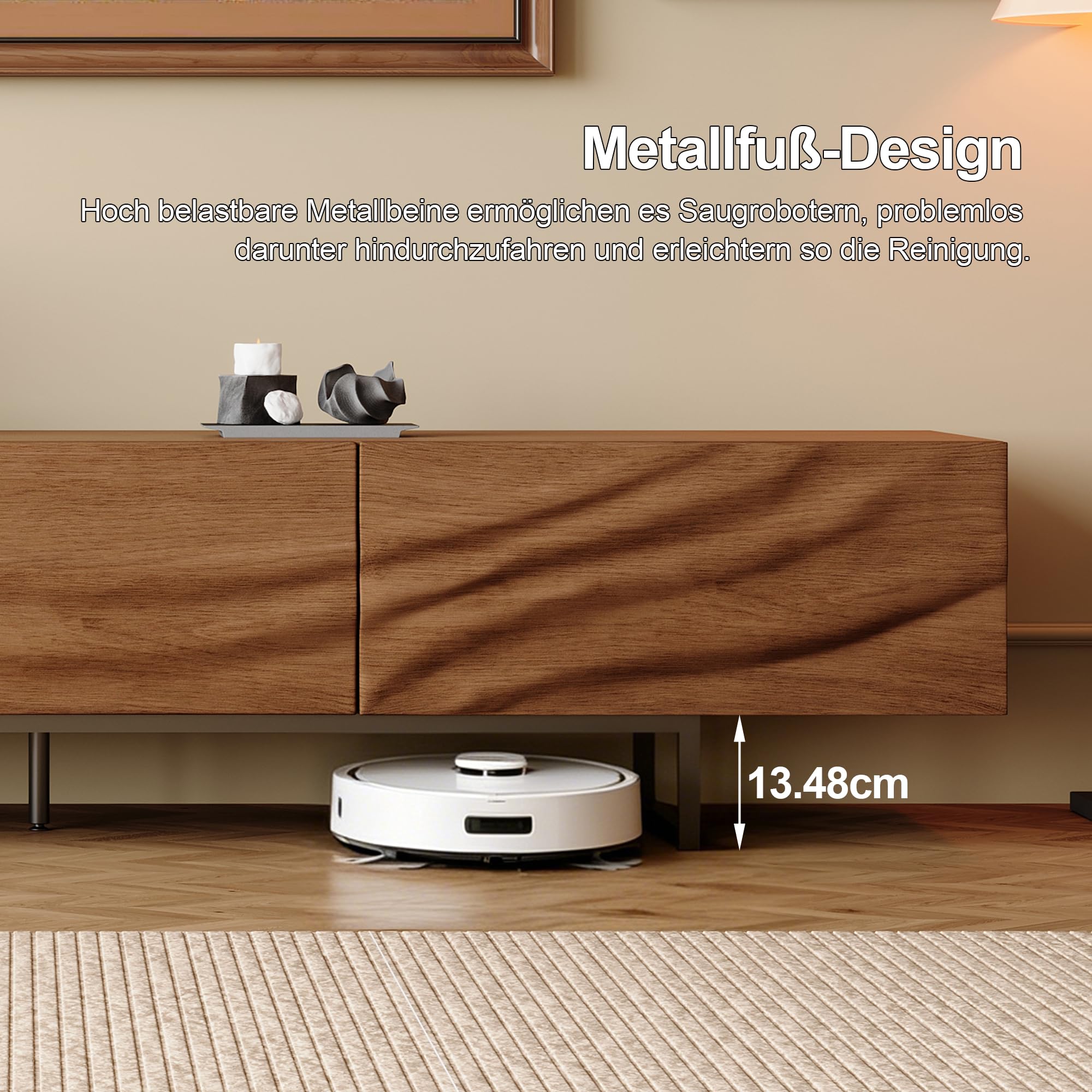 KAANAA TV-Schrank 210 cm, TV Lowboard für TVs ab 75 Zoll, Nussoptik | 210 cm Breite, Für TVs ab 75 Zoll, 3 Schubladen, Offene Fächer, Wellenfront, Nussoptik, Mid-Century Design