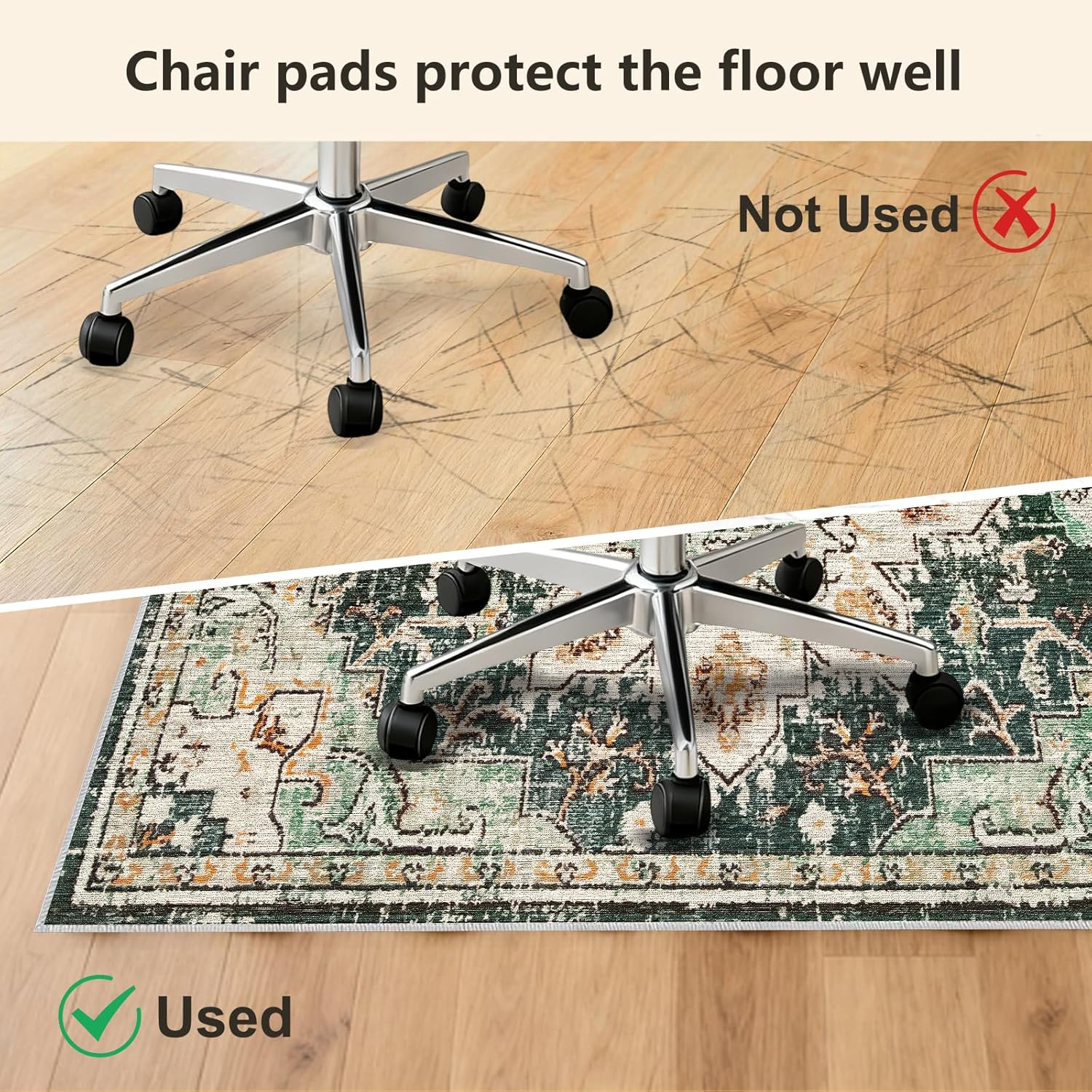 Heavy-Duty Chair Mats for Hardwood Floors & Carpet,Non-Slip Desk Chair Mat Protects Wood & Tile,Office Chair Mat for Carpet, Under Desk Rug for Rolling Chairs (Green Pattern, 3.9ftx4.9ft)