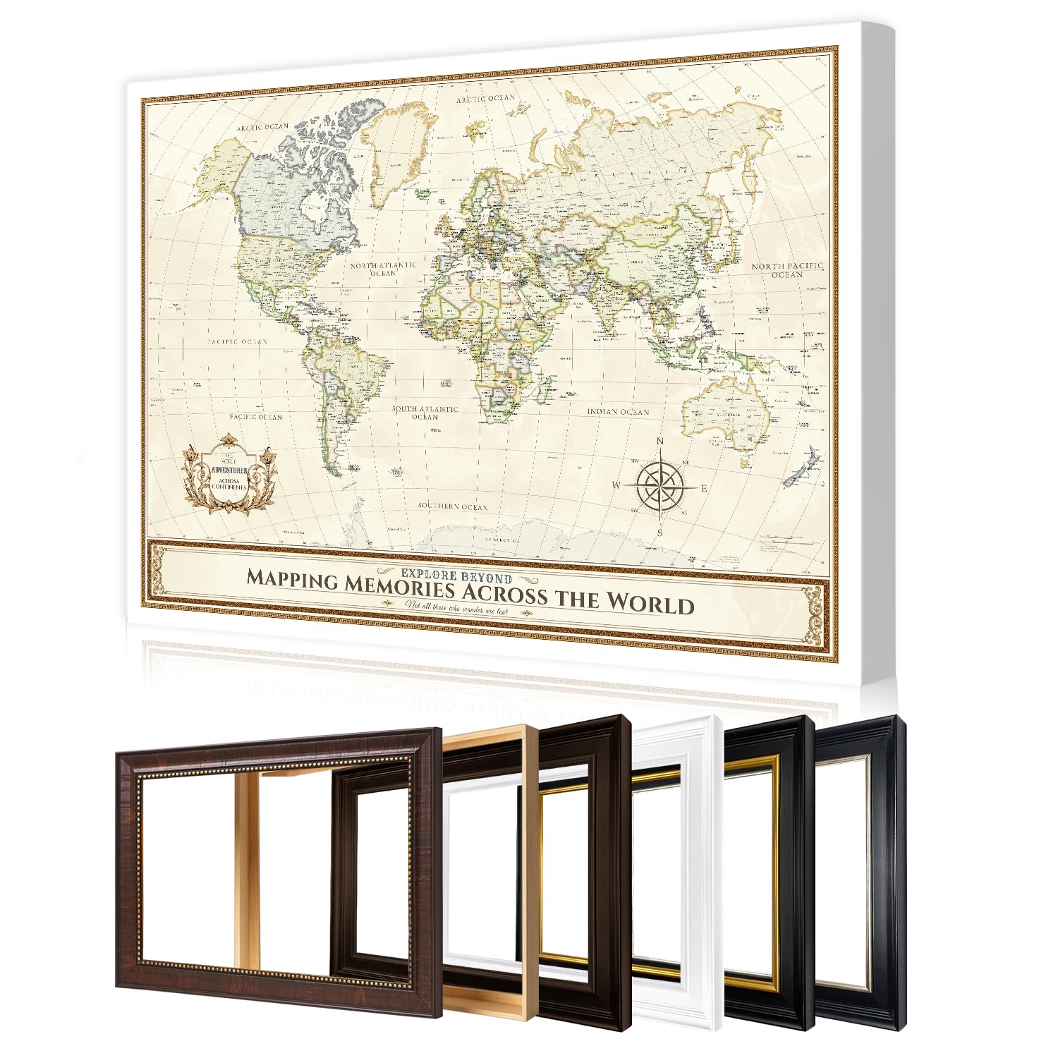 DECORARTS Personalized World Travel Map with Pins,Colorful Canvas 40x30''