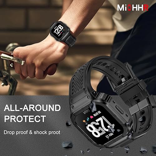 Miniatura 3 de MioHHR Funda y correa de acero inoxidable compatible con Fitbit Versa 432Fitbit Versa LiteFitbit Sense 2Fitbit Sense Bandas con funda de metal,