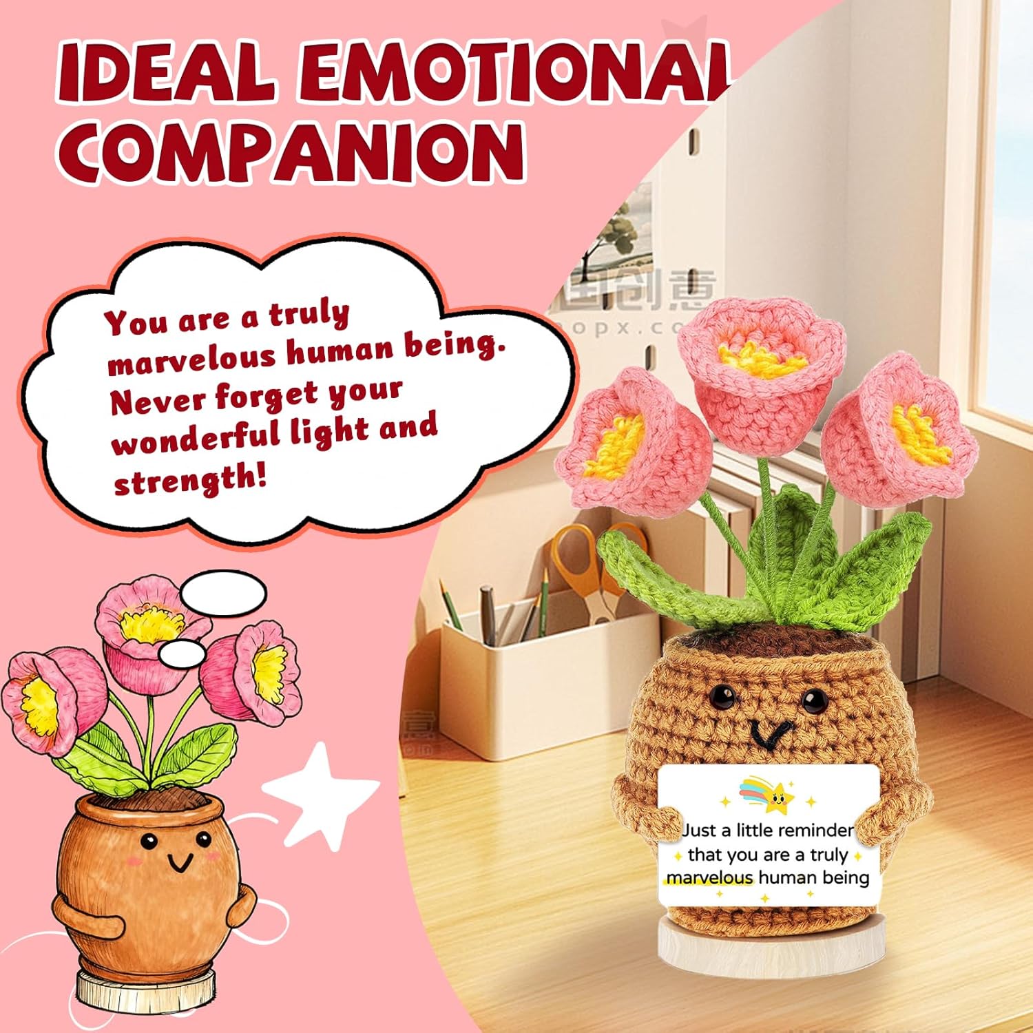 Positive Crochet Flower Inspirational Gifts for Women: Mini Positive Handmade Lily of the valley - Easter Mother's Day Birthday Appreciation Retirement Gifts for Coworker Boss Friend Mom Teacher - Image 8