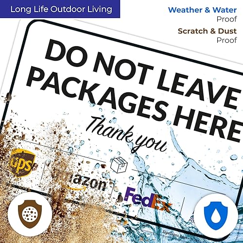 Vista 203 de Cartel de entrega del paquete, letrero de instrucciones de entrega, 10 x 7 pulgadas, aluminio 040 libre de óxido, resistente a la decoloración