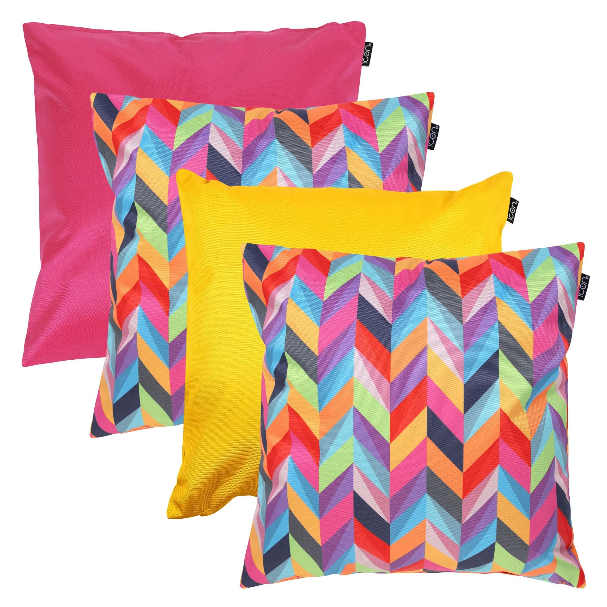 Icon Pink/Yellow 4Pk Cushion, X2 Herringbone, X1 X1 Size 4 B&Q