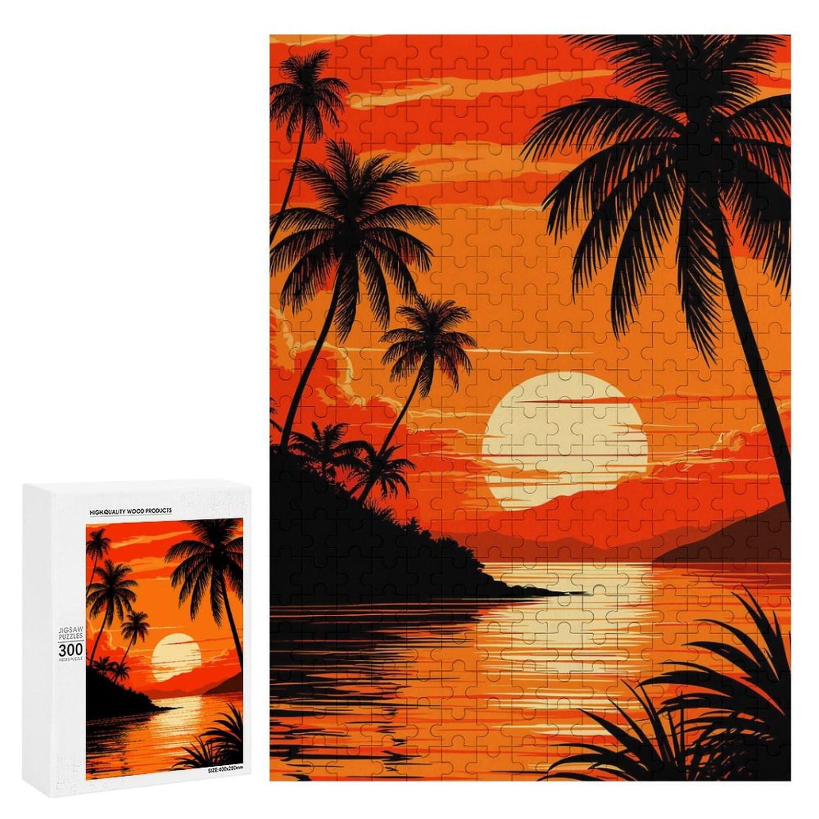 Jigsaw for Teenagerss300 PCS Tropical Sunset with Palm Trees Puzzle for Adults Fun Games Difficult Challenge Deal As Gifts for The Whole Family 300 PCS