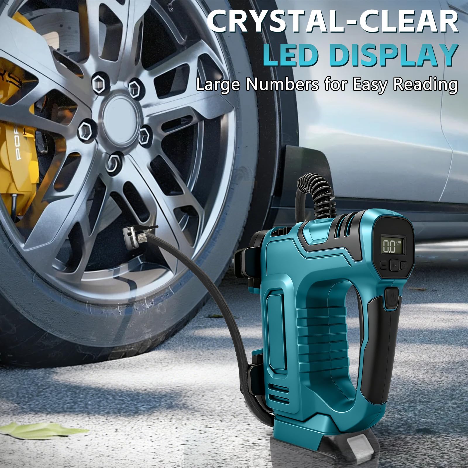 Compresseur à Air Portatif Compatible avec Makita 18V Batterie, 120 PSI Gonfleur Pneus Voiture avec Arrêt Automatique & LED Puissante, pour Voitures,Vélos et Ballons (sans batterie) (MT Bleu)