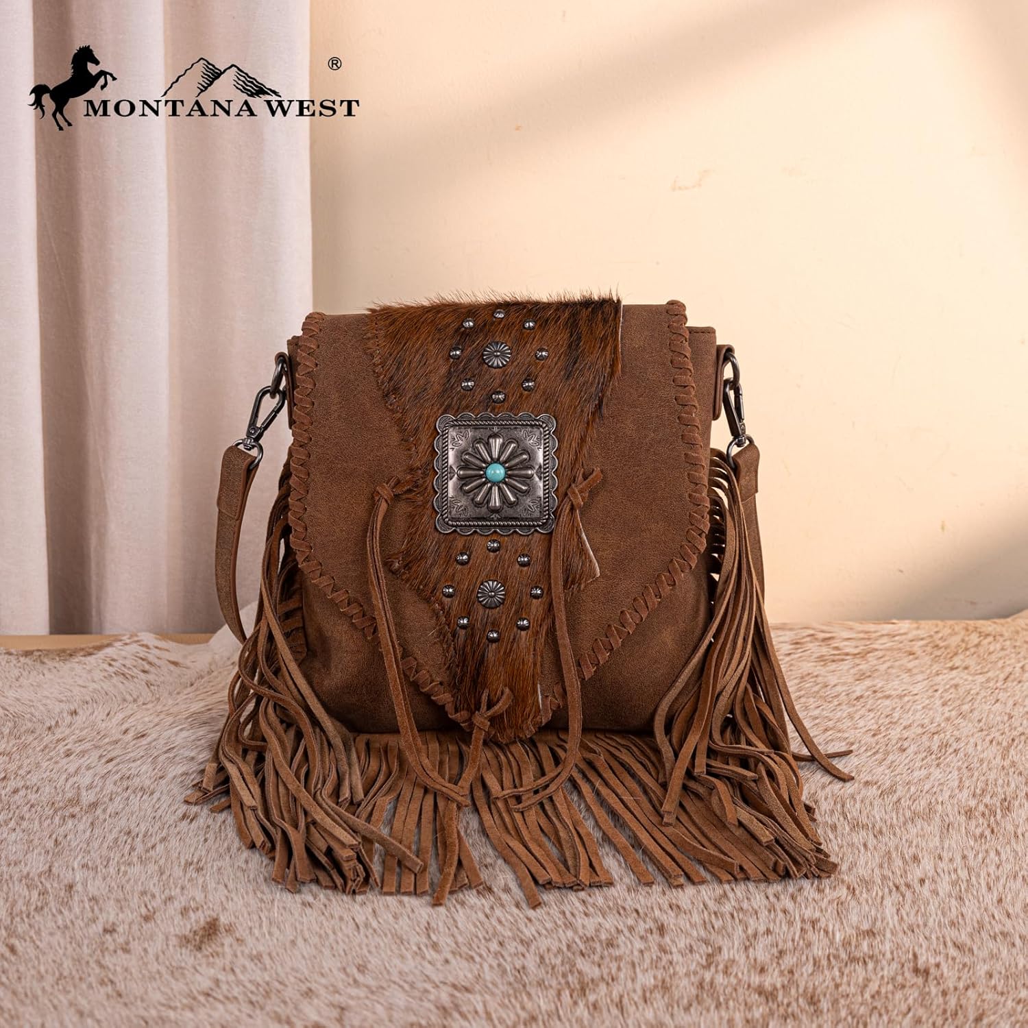 Trinity Ranch Crossbody Bags for Women Fringe Hair-On Cowhide Westen Purse - Image 3