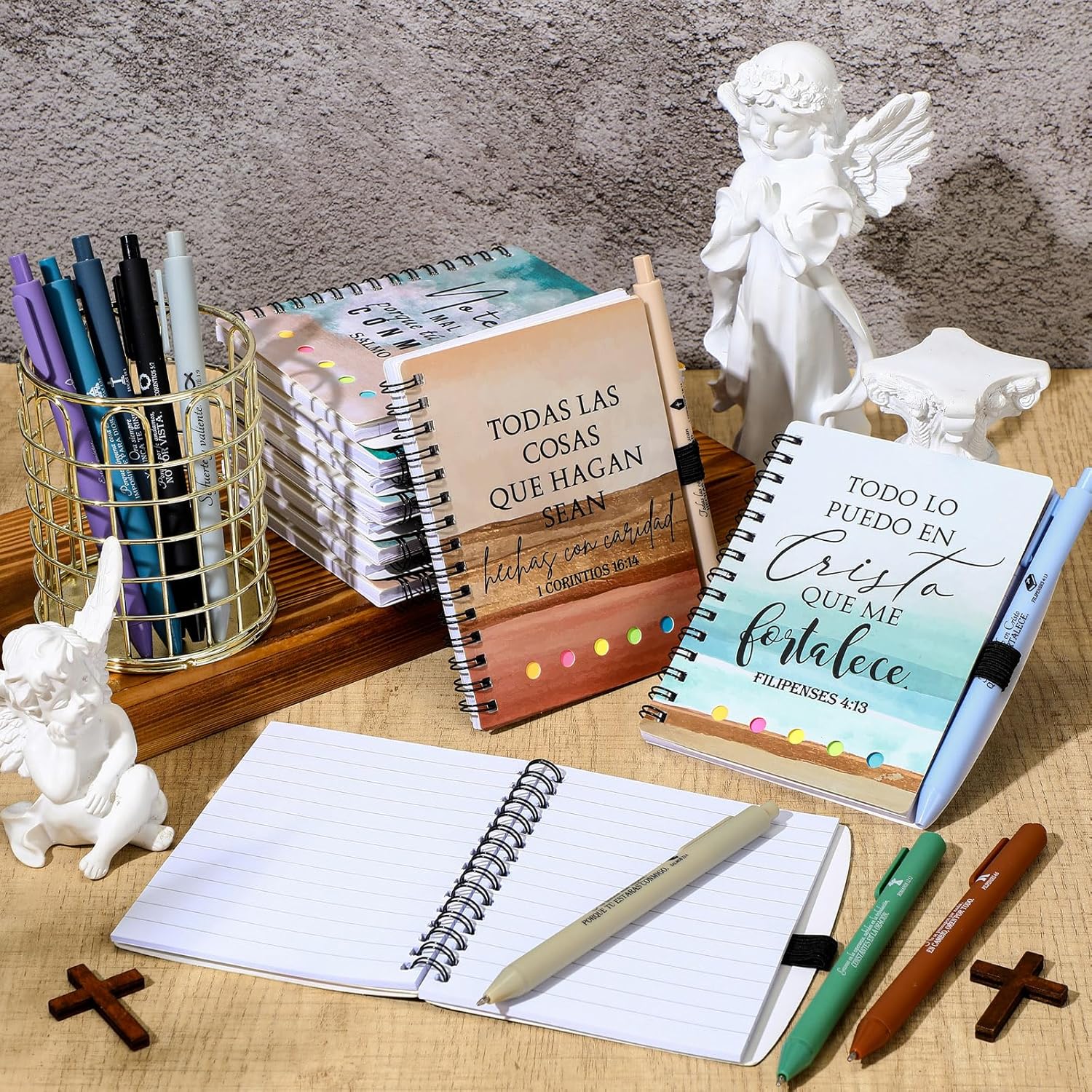 Feifeiya 10 Set Spanish Christian Gift Regalos Cristianos En Español Bible Verse Notebooks Pens Prayer Spiral Journals Inspirational Gift for Easter Party Favors Sunday Church(Watercolor,Classtic) - Image 6