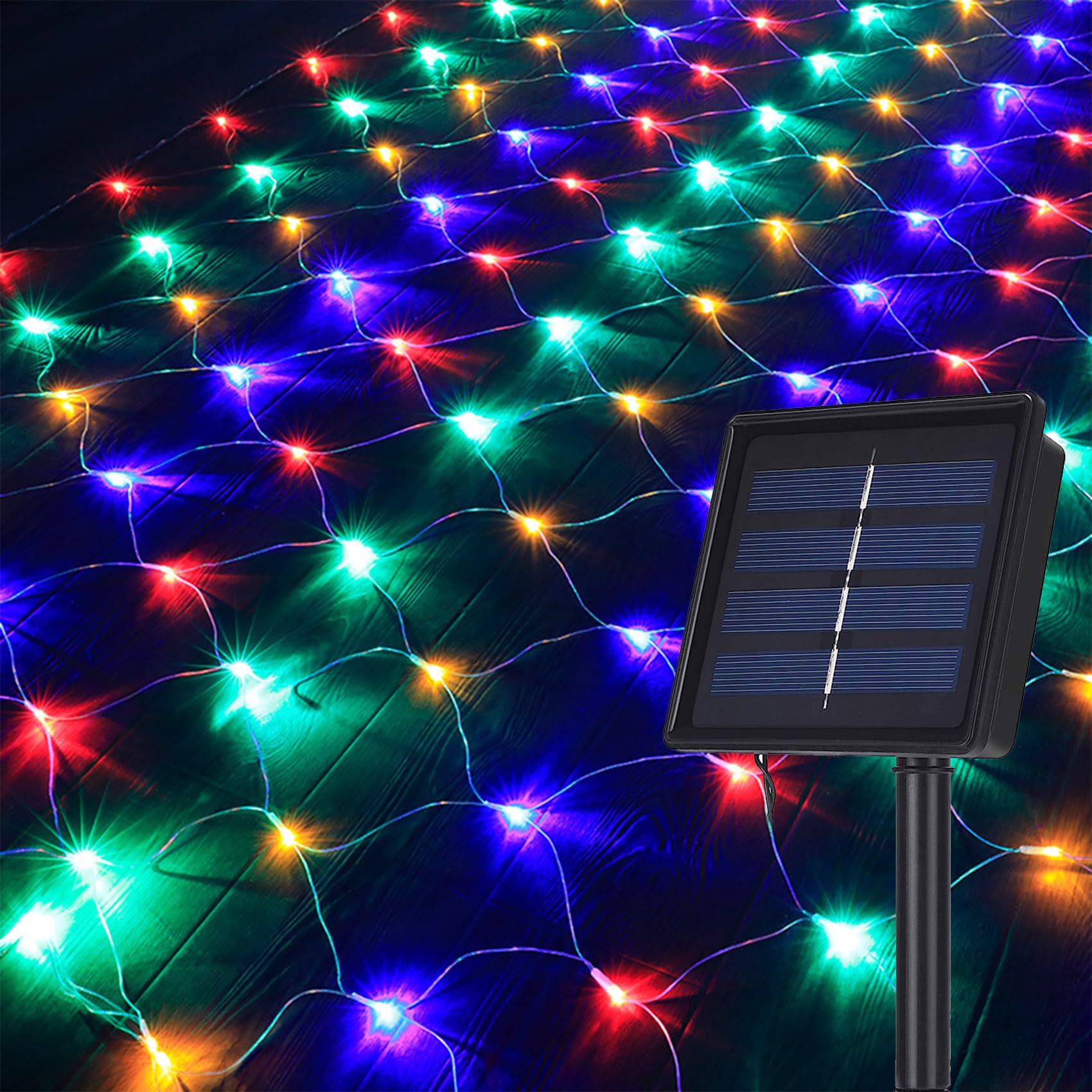 DINOWIN Solar Net Lights Outdoor Garden, 120LED 1.5M X 2M Waterproof 8 Modes Solar Mesh Fairy Icicle String Lights for Backyard Patio Gazebo Fence Lounge Party Decoration (Multicolor)