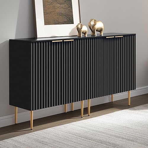 SICOTAS 57" Modern Sideboard Buffet Cabinet - Elegant Storage Credenza with 4 Doors & Adjustable Shelf, Space-Saving Console Coffee Bar Table for Entryway, Kitchen, Living Room or Hallway