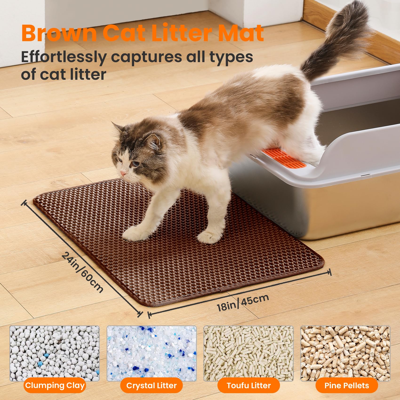 Petinstinct Cat Litter Mat, 60x45cm Large Honeycomb Double Layer Cat Litter Mat Trapper - Image 2