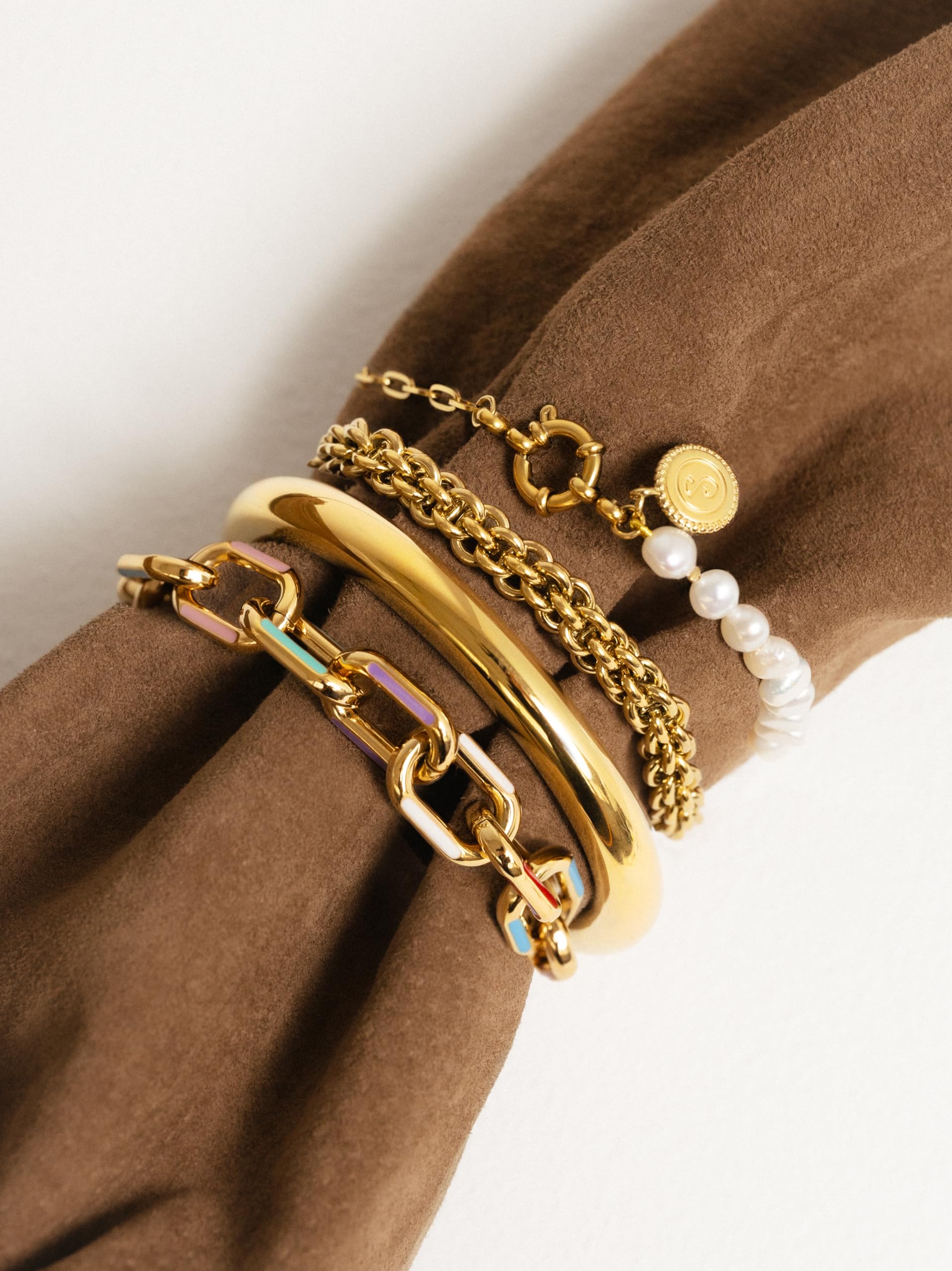 SINGULARU - Armband Chic Pear - Armband aus Edelstahl oder 18kt vergoldetem Stahl - Armband mit natürlichem Süßwasserperlenmuster - Damenschmuck