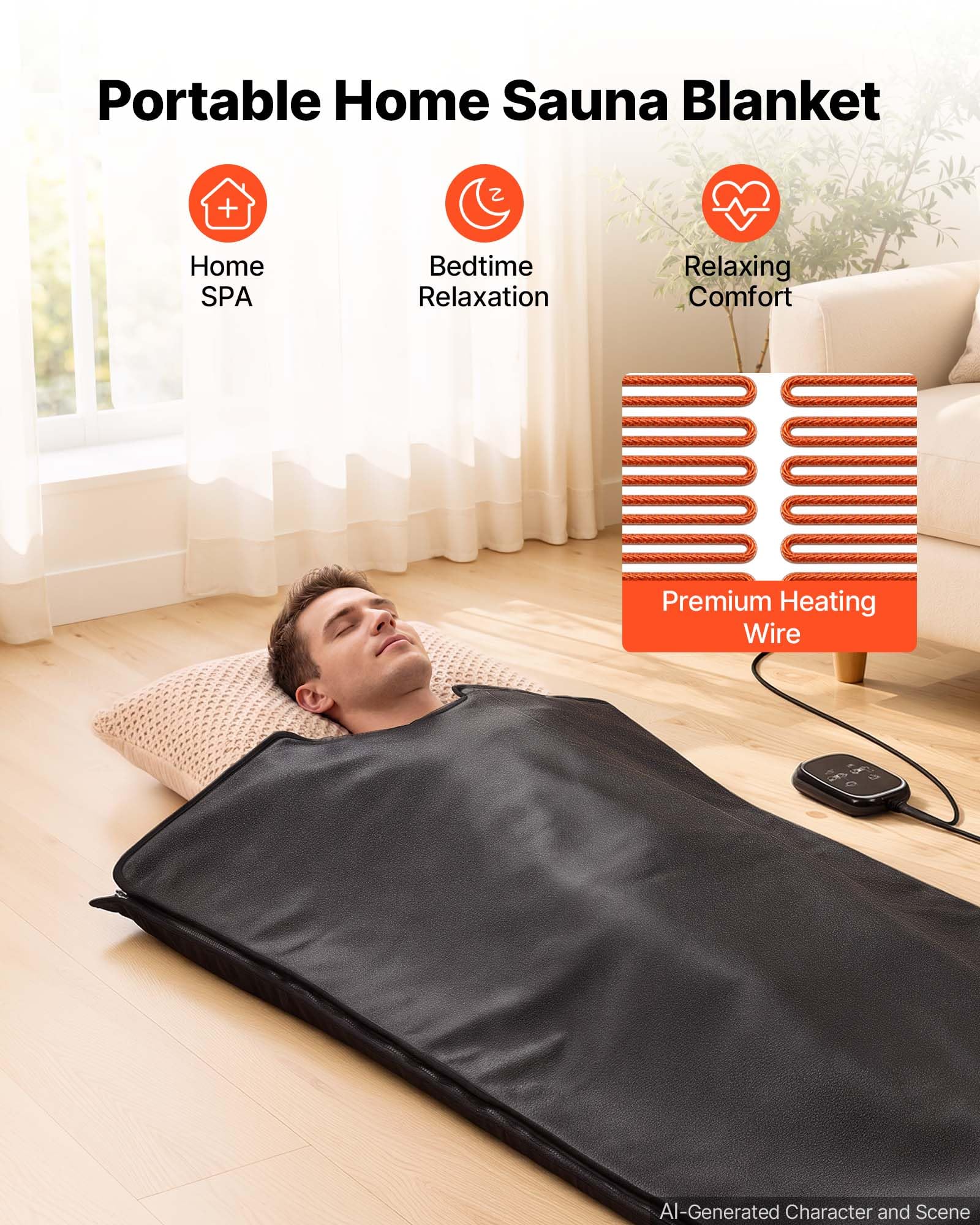 VEVOR Coperta Sauna a Infrarossi con Pietre Minerali e Borsa 185x90 cm Nera