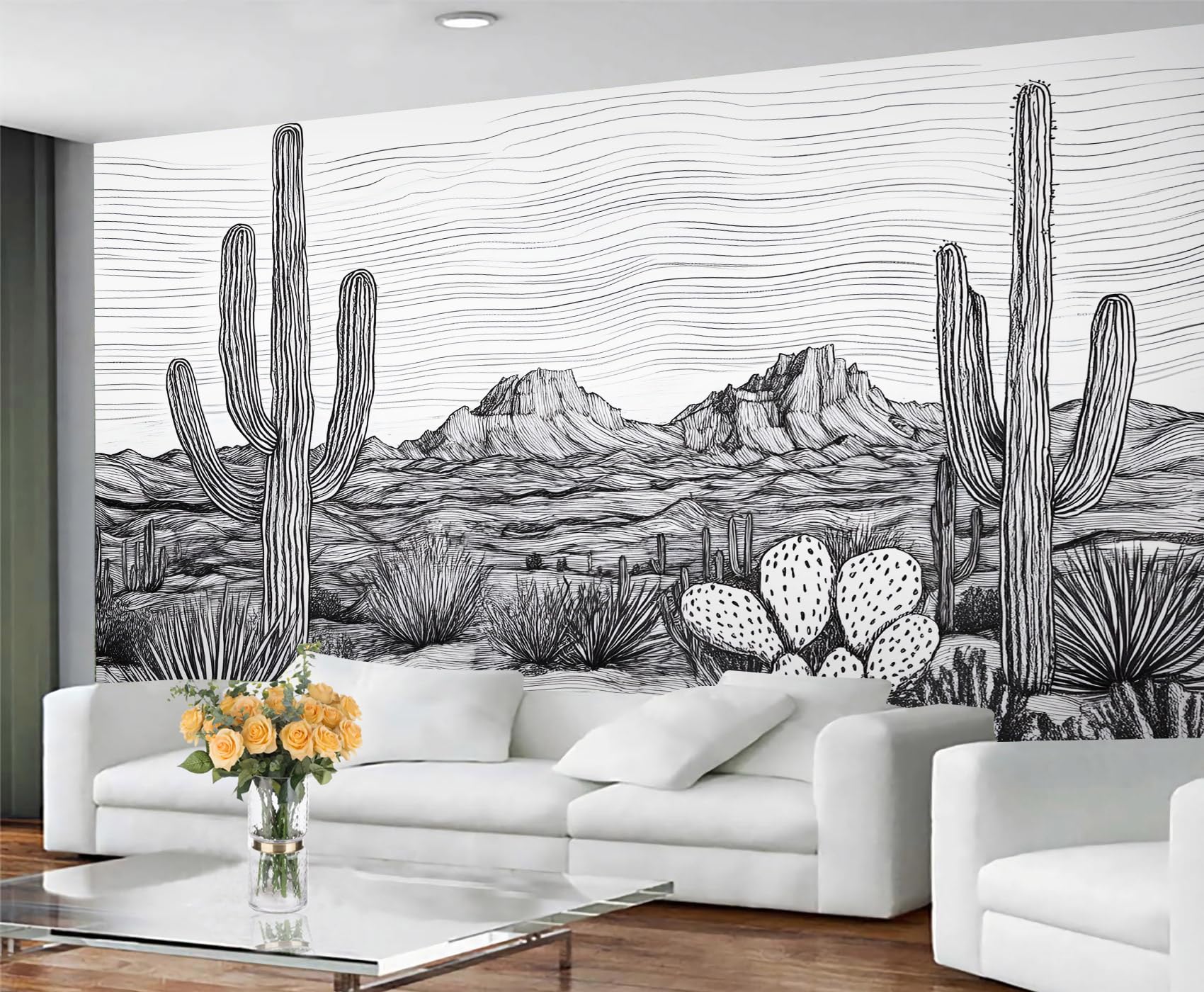 GIVLWF Wallpaper - Desert Home Decor & Mural, Desert Plants Bedroom Wallpaper, Wall Paper for Living Room, Large Wall Mural - Not Self-Adhesive, Gray Landscape — image 1