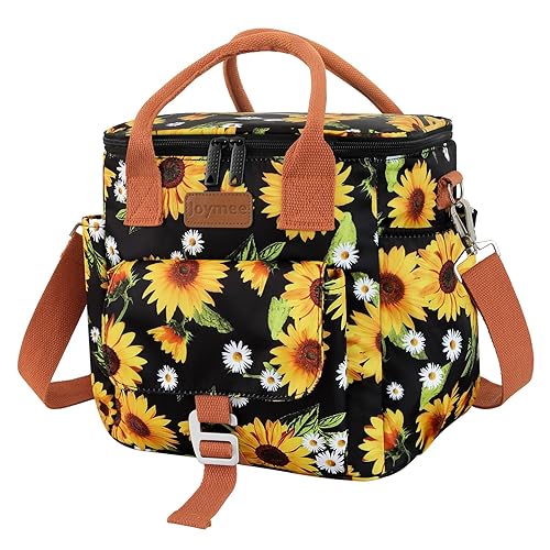 Joymee Insulated Lunch Bag for Women/Men, Waterproof Lunch Box for Office Work Picnic Beach, Reusable Large Leakproof Cooler Tote Bag with Adjustable Shoulder Strap & Side Pocket, Sunflower