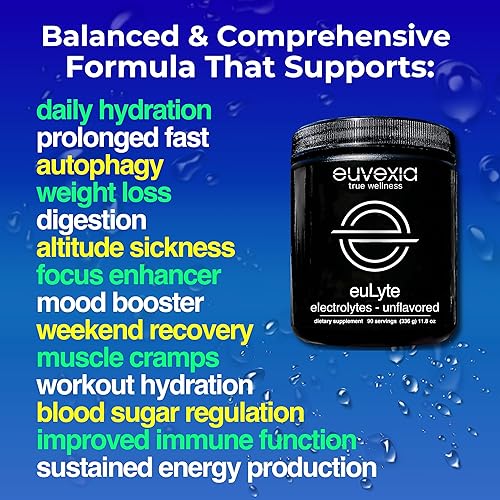 Miniatura 9 de Dr Ekberg euLyte - Mezcla de bebidas sin sabor con electrolitos de hidratación instantánea en polvo, cero azúcar, calorías, sin sabor, más de 80