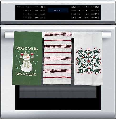 Vista 21 de Serafina Home Toallas de cocina navideñas navideñas: dos muñecos de nieve Be Jolly espiga y un muñeco de nieve bailarín, 3 piezas, tejido plano 100%