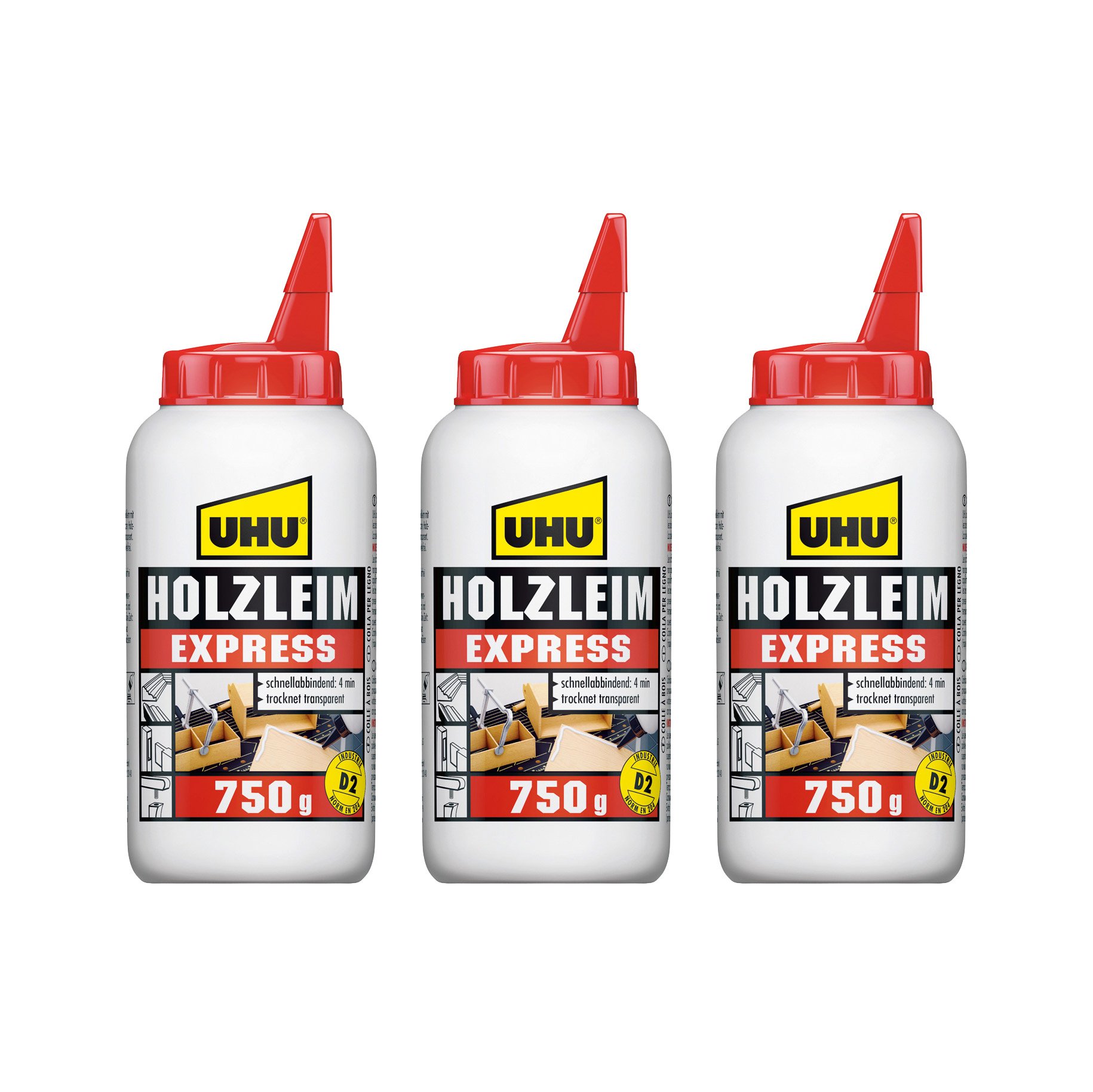 3 x UHU Holzleim EXPRESS, 3 x 750g