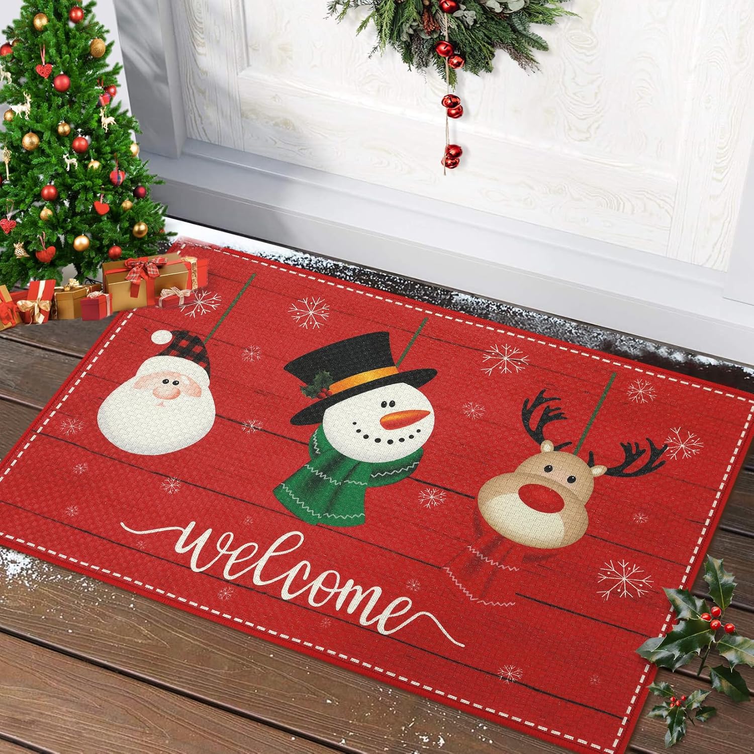 CAROMIO Christmas Doormats Front Door Mat Xmas Indoor Doormat Floor Mats NonSlip