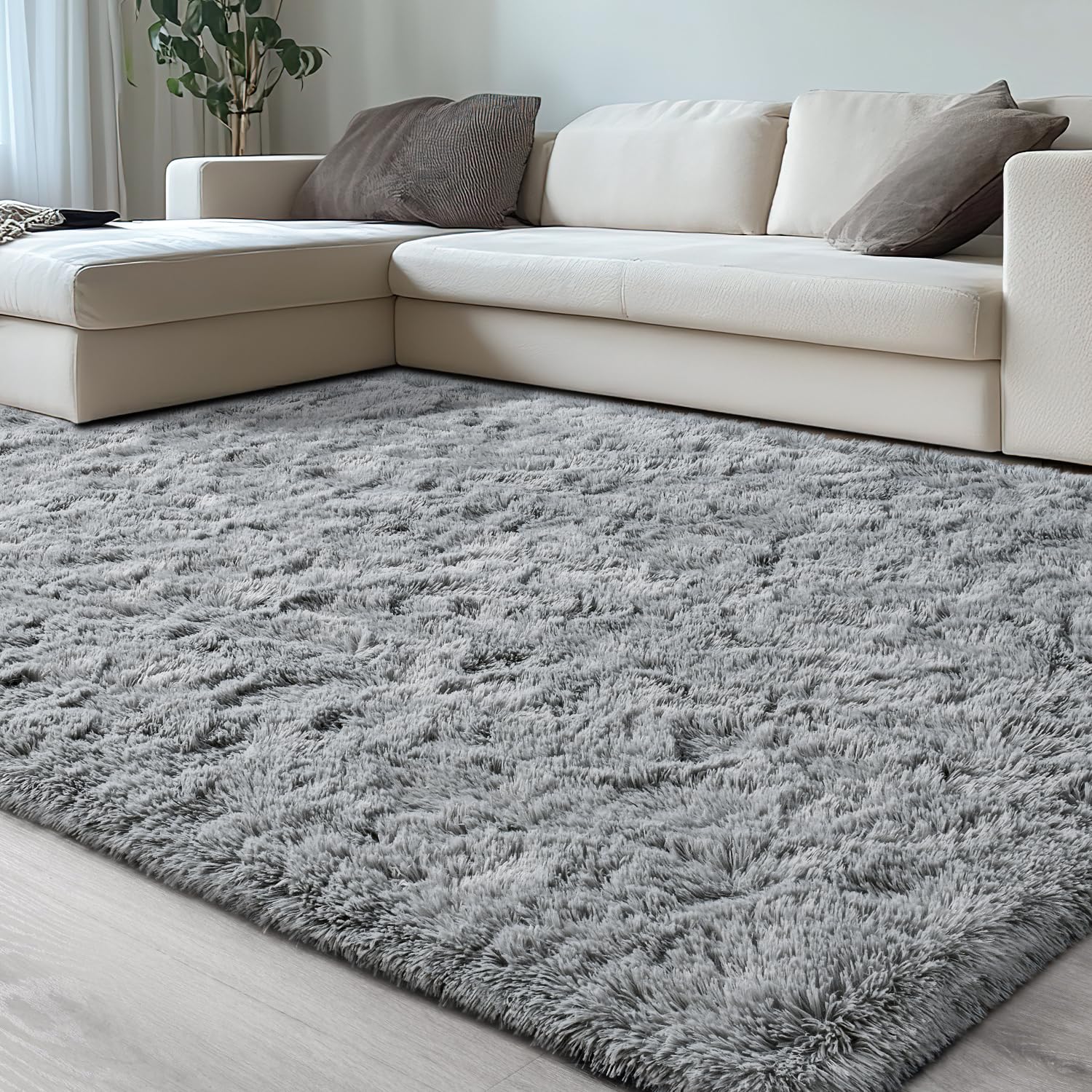 hqayw fluffy area rugs for living room bedroom, machine washable 5x8 ultra soft shag bedside rug,indoor floor non-slip modern plush carpet for kids,girls,boys and nursery rooms,grey